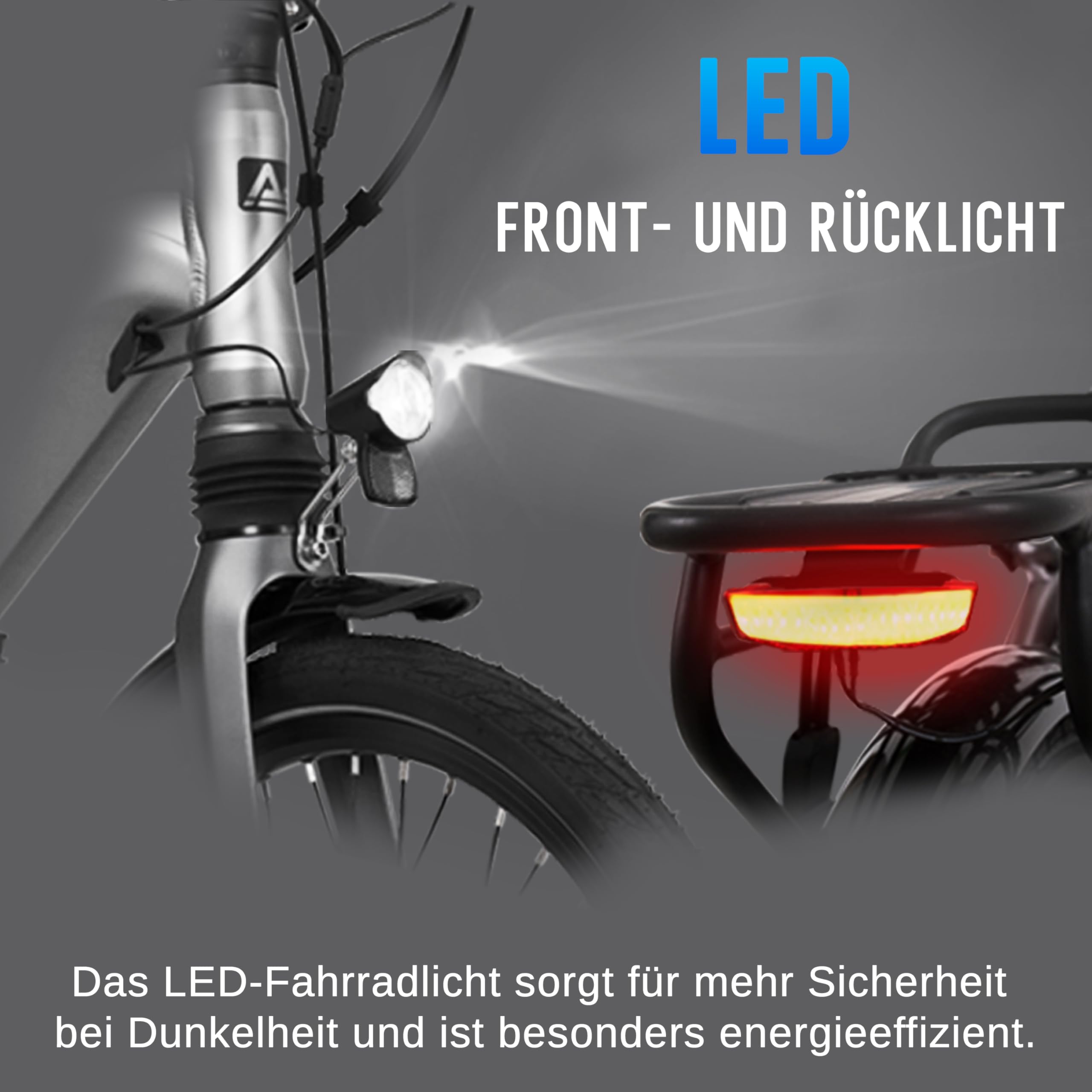 AsVIVA E-Bike Klapprad 20 Zoll, faltbares E-Bike Pedelec, 14 Ah Samsung Akku, 100 km Reichweite, 25 km/h, kompakt | Grau