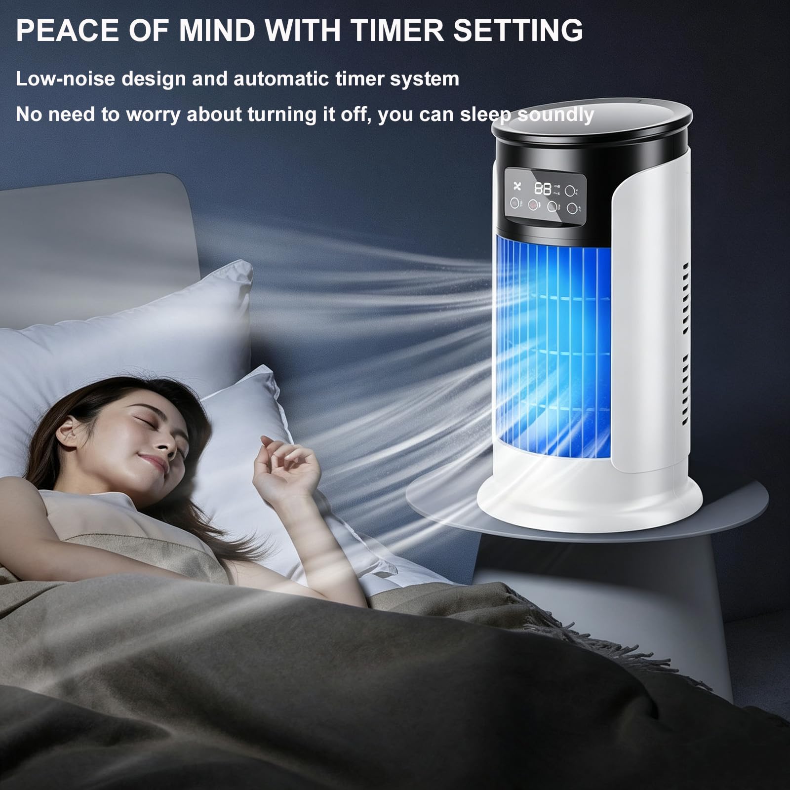 Mini raffrescatore d'aria portatile USB,Ventilatore evaporativo 3 in 1 con display digitale a LED,6 velocità, timer di 6 ore, ventilatore da tavolo compatto e silenzioso per camera da letto, ufficio |
