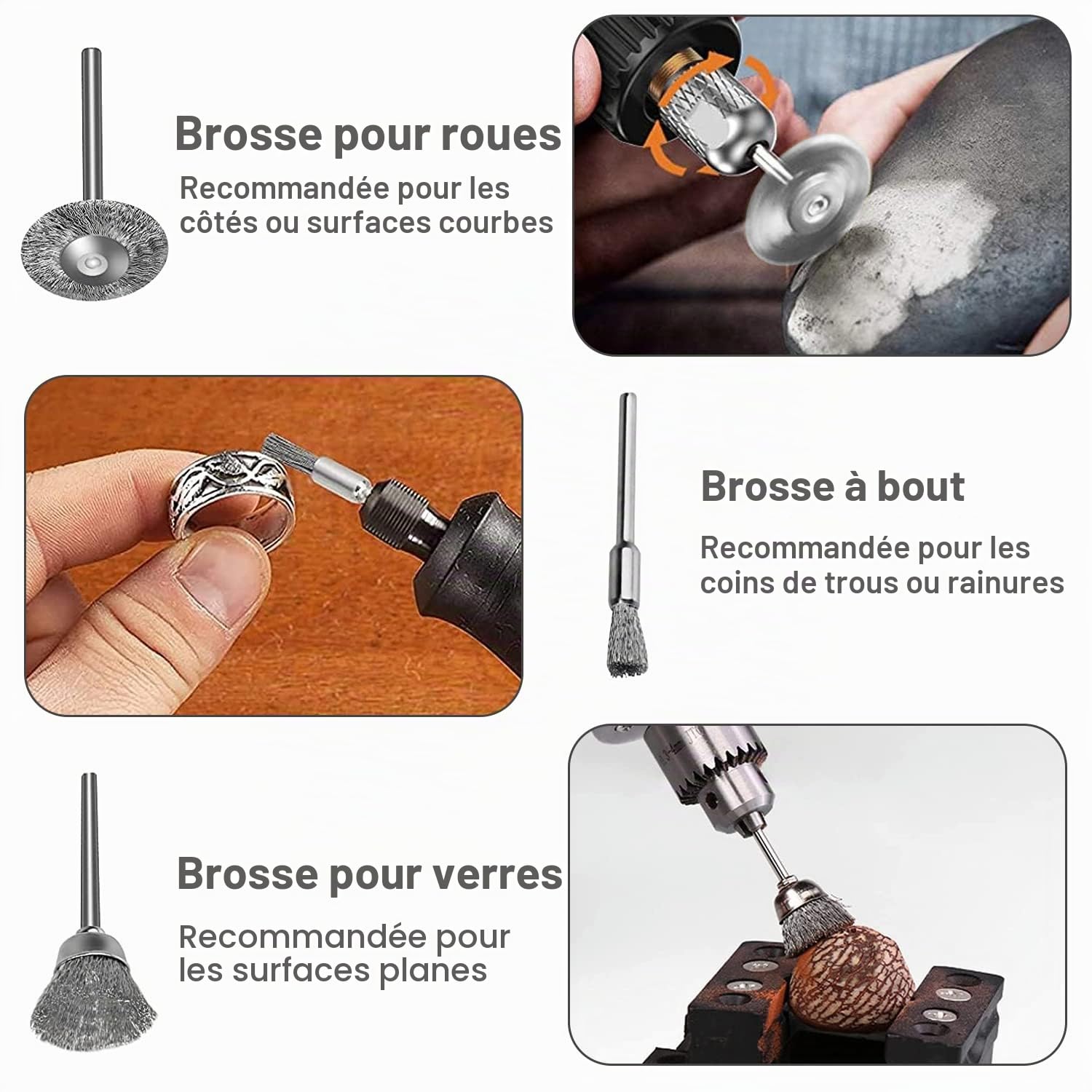 Brosse Metallique pour Perceuse, 40pcs Mini Brosse Métallique en Acier et Laiton pour Dremel Rotatifs Outils, 3 Formes avec Tige 3mm pour Polissage Dérouillage Nettoyage Ponçage
