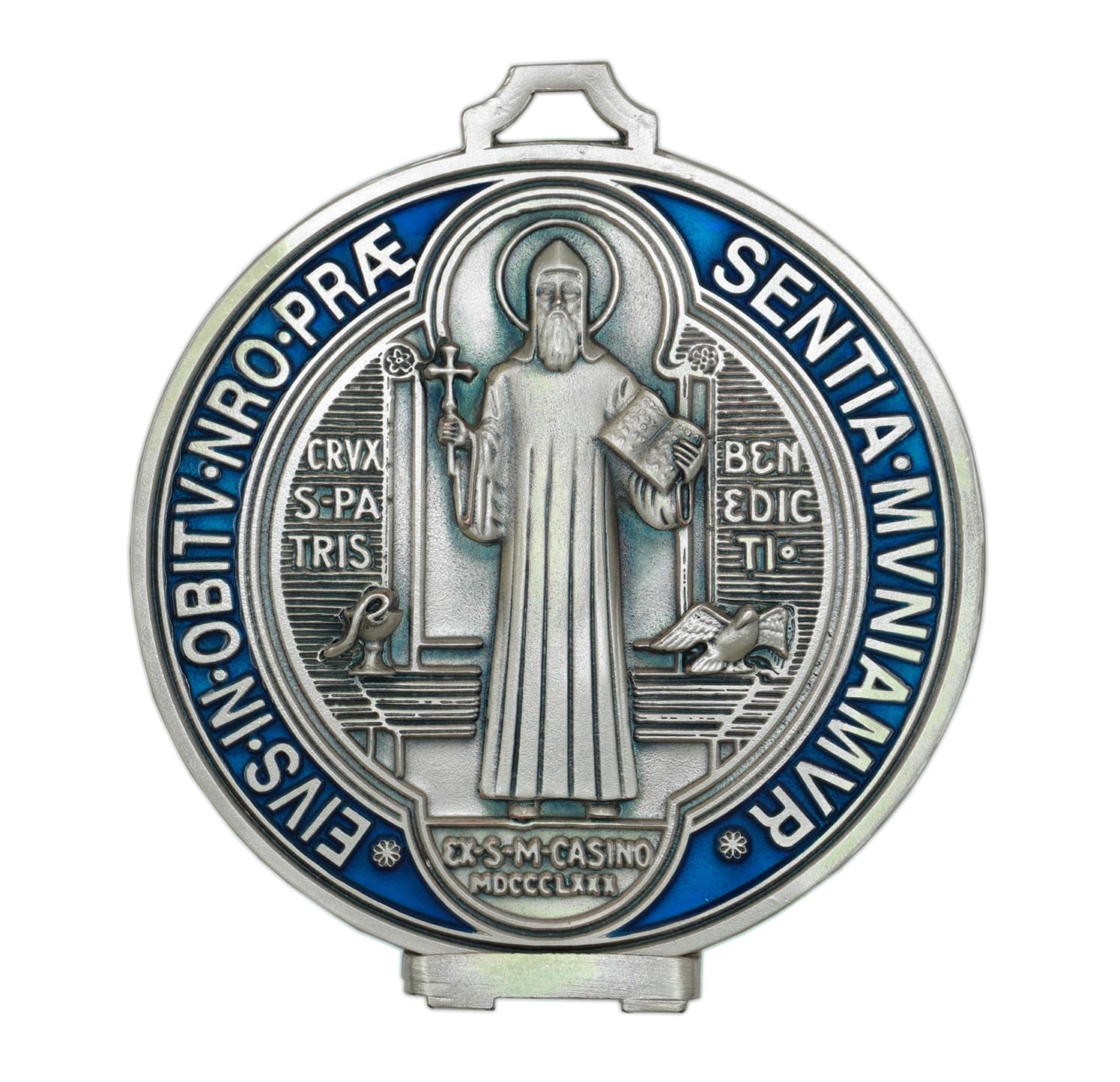 Eurofusioni Medaglione San Benedetto placcato argento dipinto a mano - Diametro cm 12,5