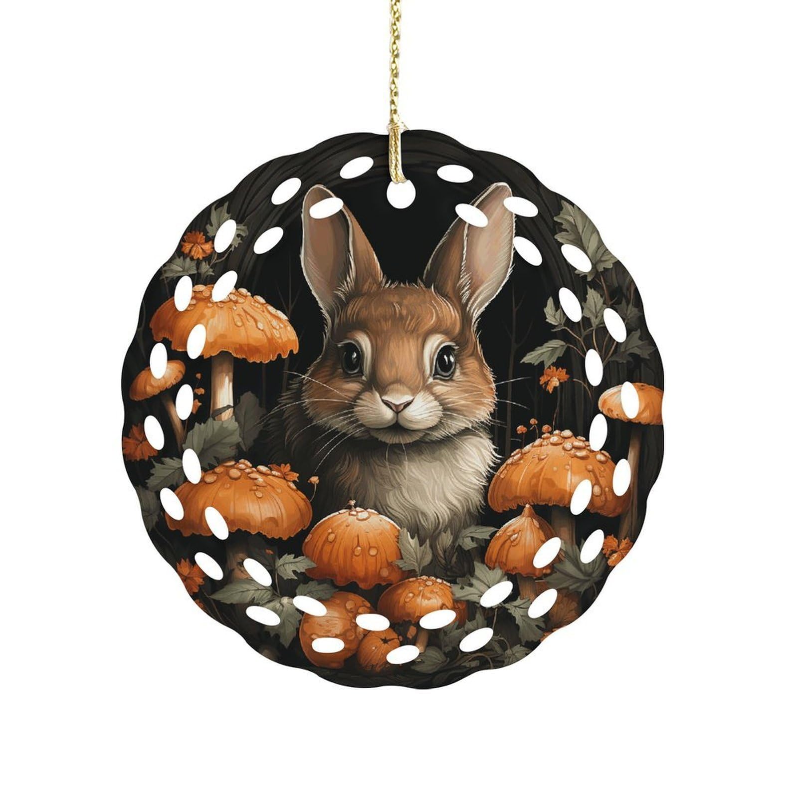 Wsoihfec Women's Style Rabbit With Mushrooms Hanging Ornament 3 Inch Round,1-Pack,Xmas Decor -Two-Sided Printed,Friend Ornament Gifts For Friends Coworker Sisters