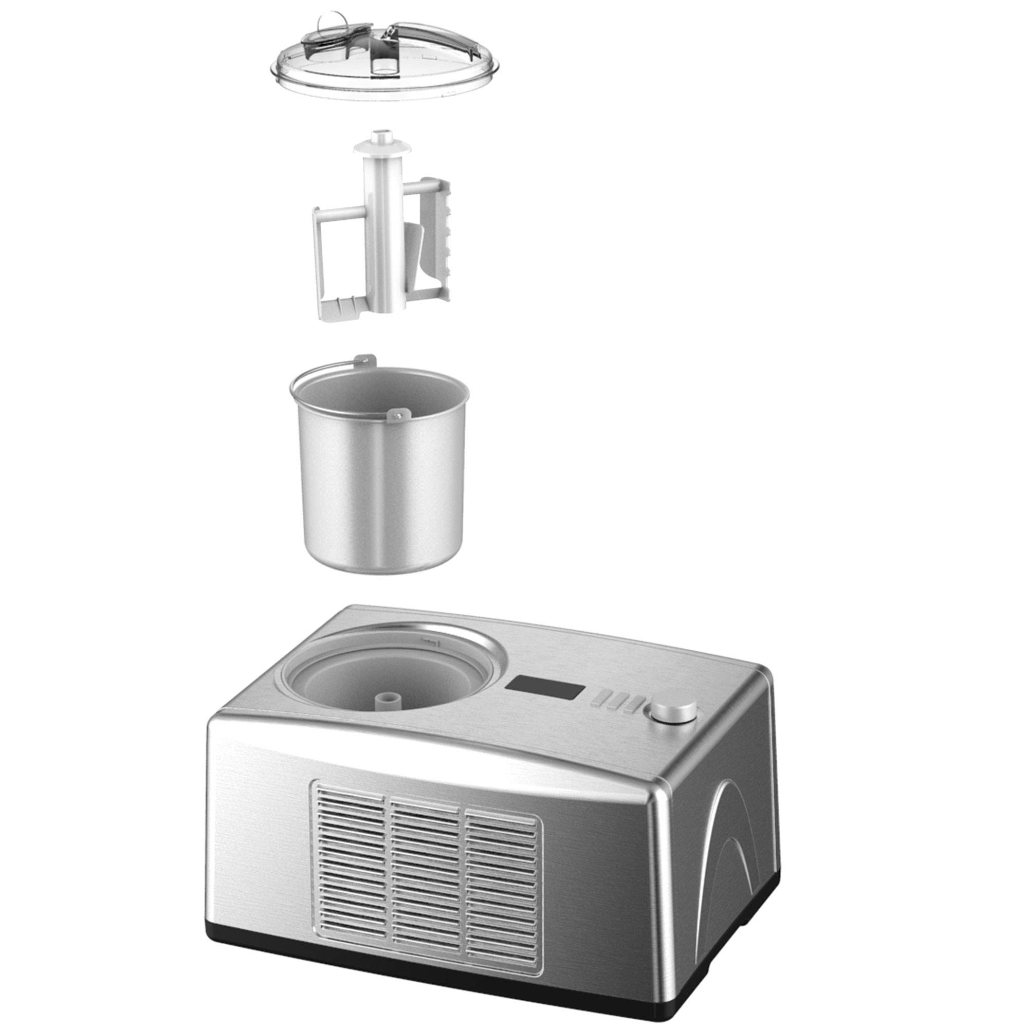 Gino Gelati Eismaschine mit Kompressor Helado Speiseeismaschine Eisbereiter, 1,5 Liter Kapazität, silber, 250 Watt Leistung, Edelstahl, leichte Reinigung
