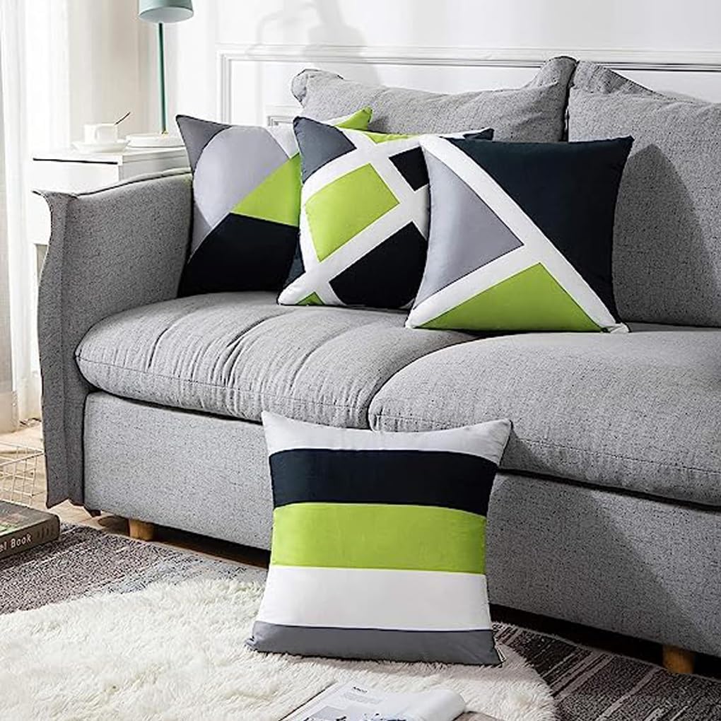 Cushion Cover 40 x 40 cm, Set of 4 Light Green Grey Geometric Soft Sofa Cushion Cover Decorative Cushion Cover Couch Cushion Modern Decorative Cushion Covers Decorative Cushion for Sofa