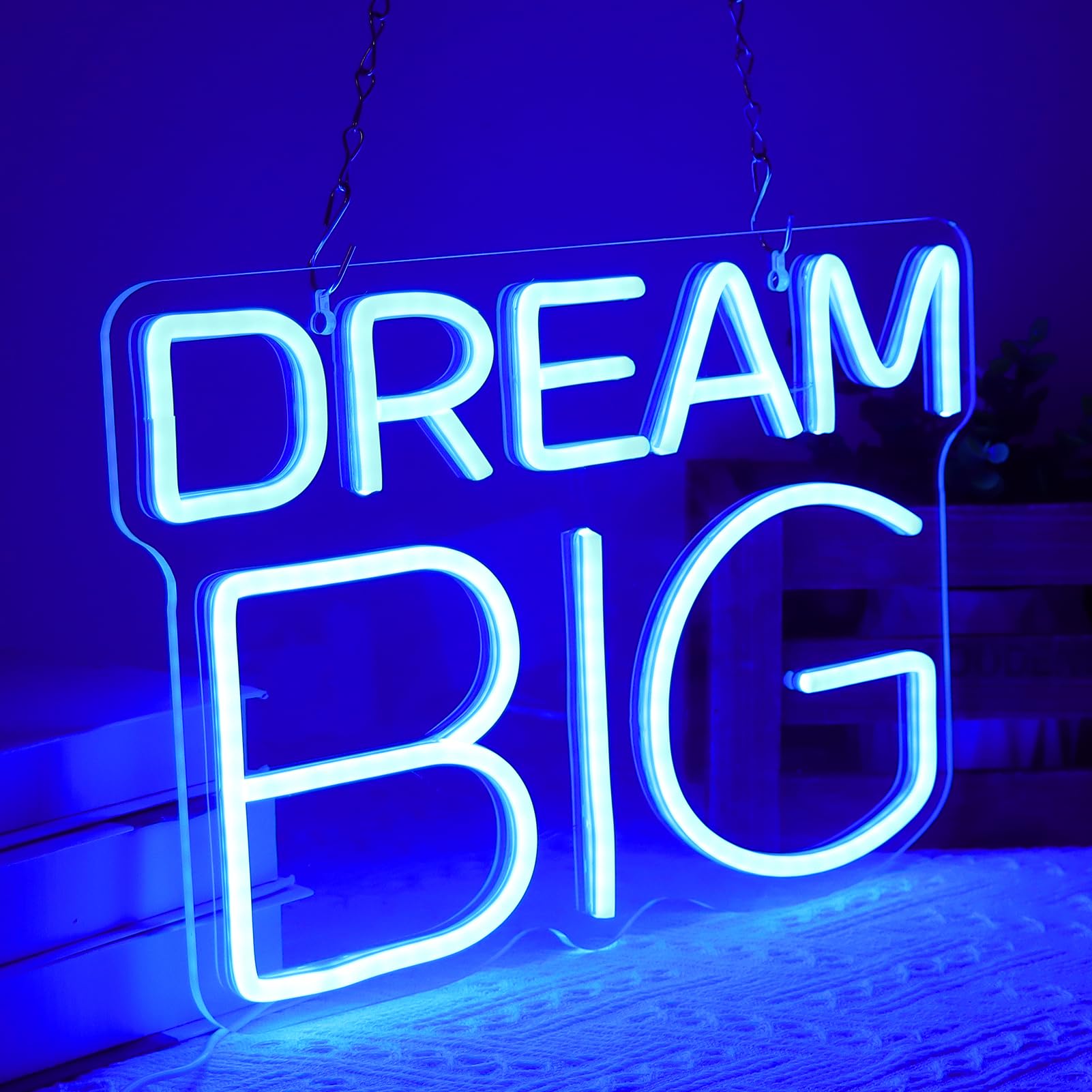 Dream Big Neonschild, LED-Leuchtschild für Wanddekoration, Traum-Neonschild für Wohnzimmer, Schlafzimmer, Gameroom, Kinderzimmer, Büro, 5 V USB-Stromversorgung, 38.1x25.4 cm (blau)