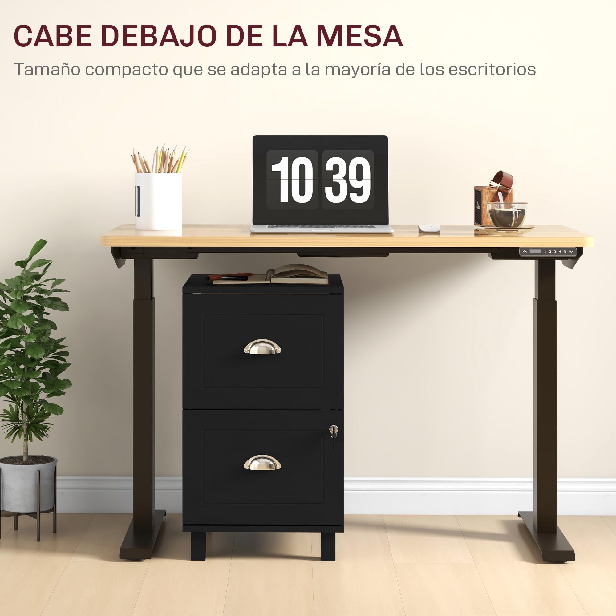 HOMCOM Cassettiera da ufficio mobile raccoglitore con 2 cassetti cassetto per scrivania con serrature cartelle sospese per A4 e lettera, 40 x 41,5 x 67,5 cm, nero