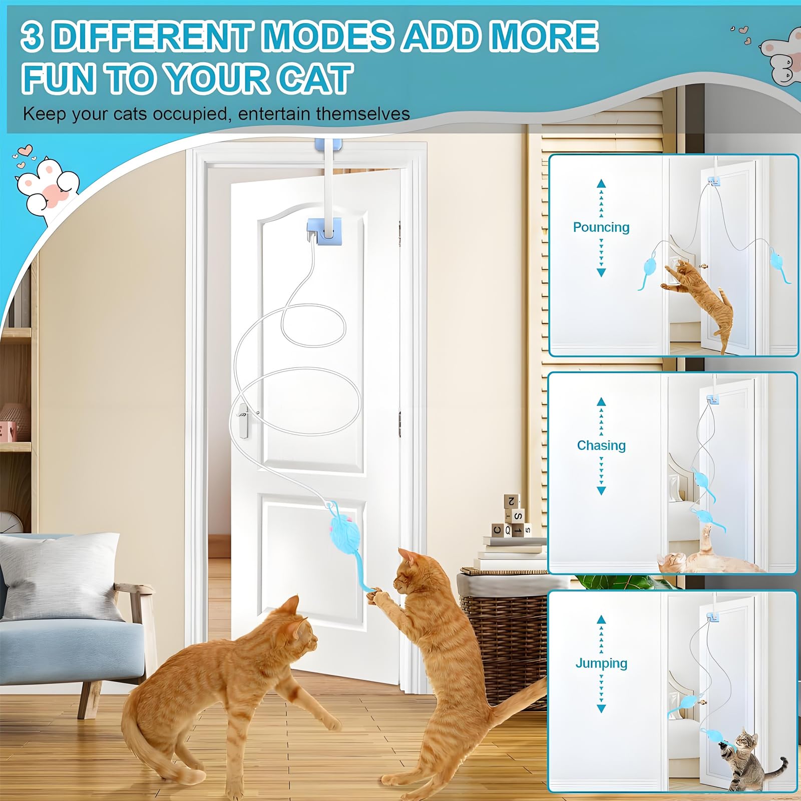 Jouet interactif Automatique rétractable Suspendu pour Chats d'intérieur, enrichissement motorisé Rechargeable pour soulager l'ennui Blue