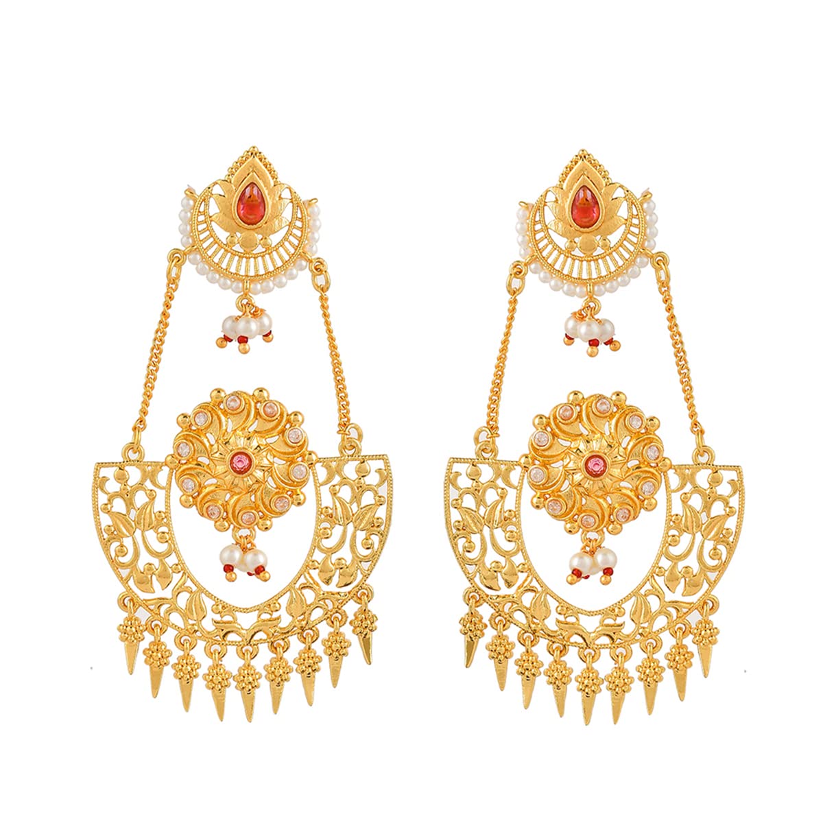 Voylla Abharan Red Stones and Pearls Opulent Drop Earrings (B0C61XXZK2) Amazon Price History, Amazon Price Tracker