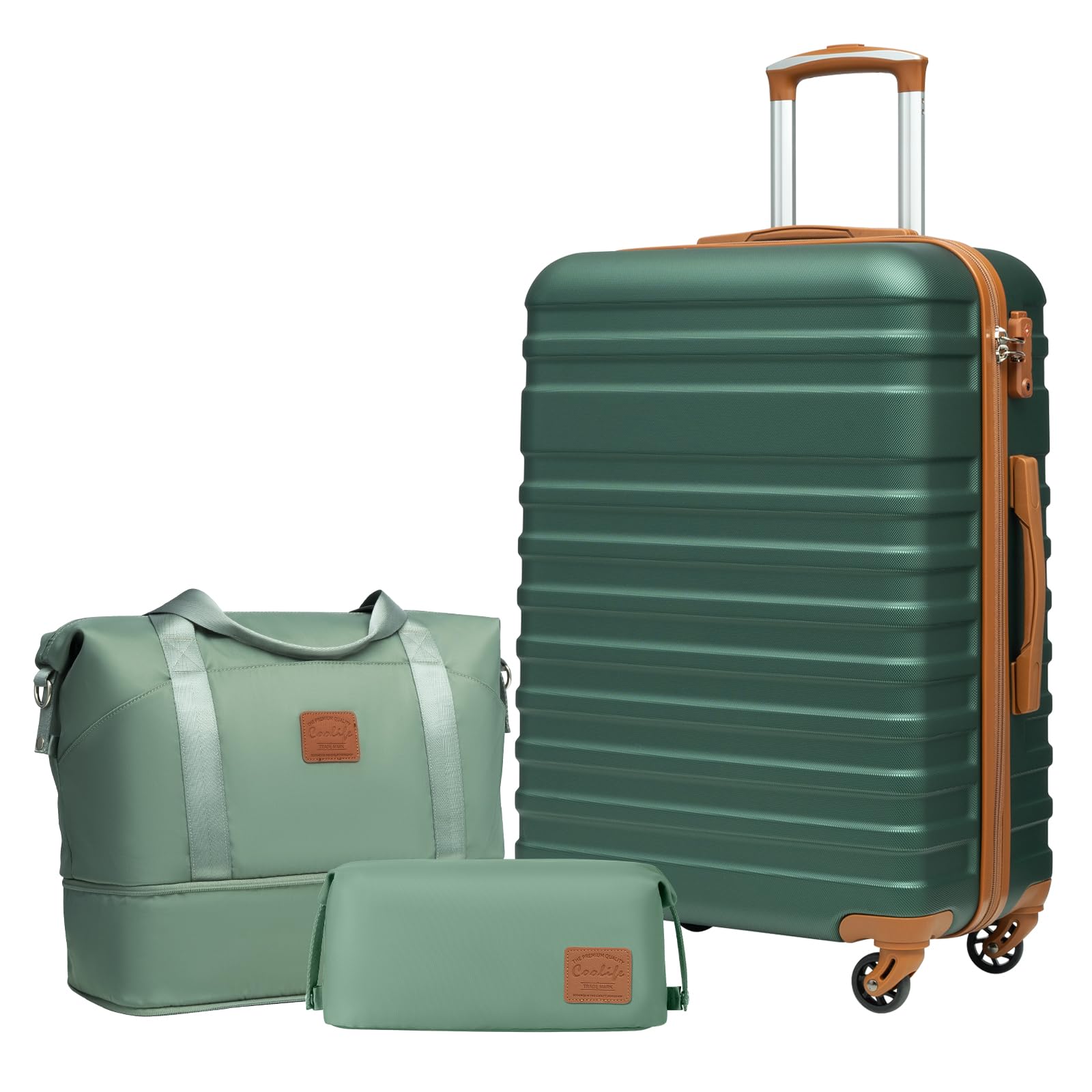 COOLIFE Koffer Trolley Koffer Reisekoffer von ABS Hartschalen Trolley 4 Rollen TSA-Schloss Der Koffer Enthält 1 Reisetasche und 1 Kulturbeutel