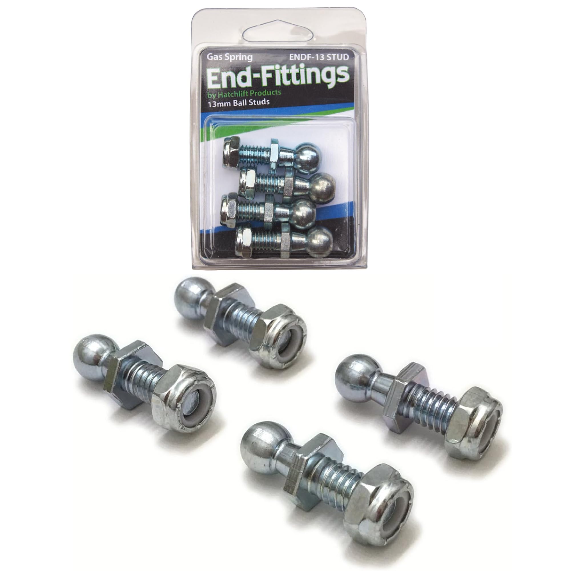 Hatchlift Products Ball Stud with Nylon Nuts - Replacement End Fitting for Socket Gas Springs - Easy Disconnect & Reconnect - Extends Gas Spring Life - Off-Season Storage, 13mm Stud - 4 pcs