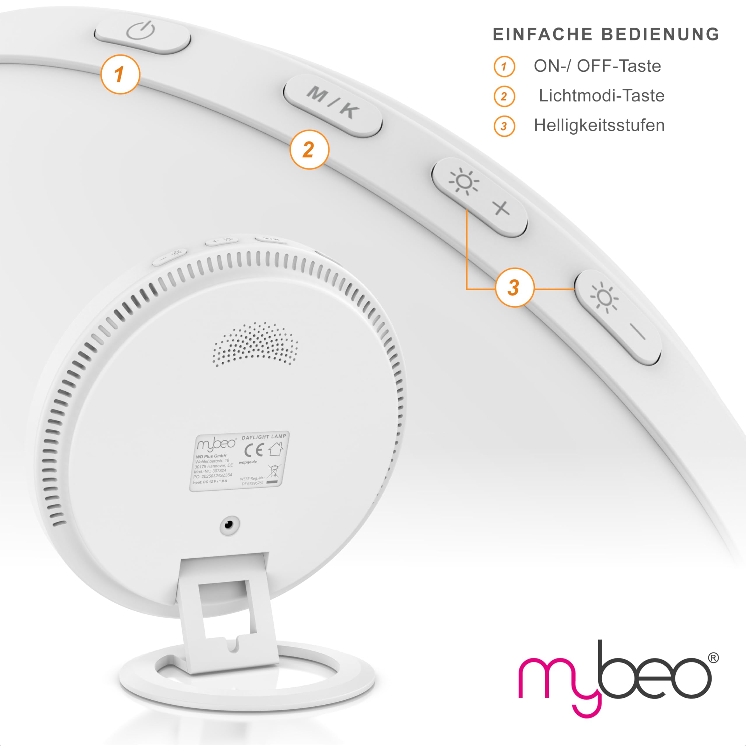 CSL - Tageslichtlampe dimmbar – Simulation von Tageslicht - LED Lichttherapie – Tageslichtleuchte - flimmer- und UV-freie LED-Technologie – 3 Lichttemperaturen - bis zu 39.000 LUX