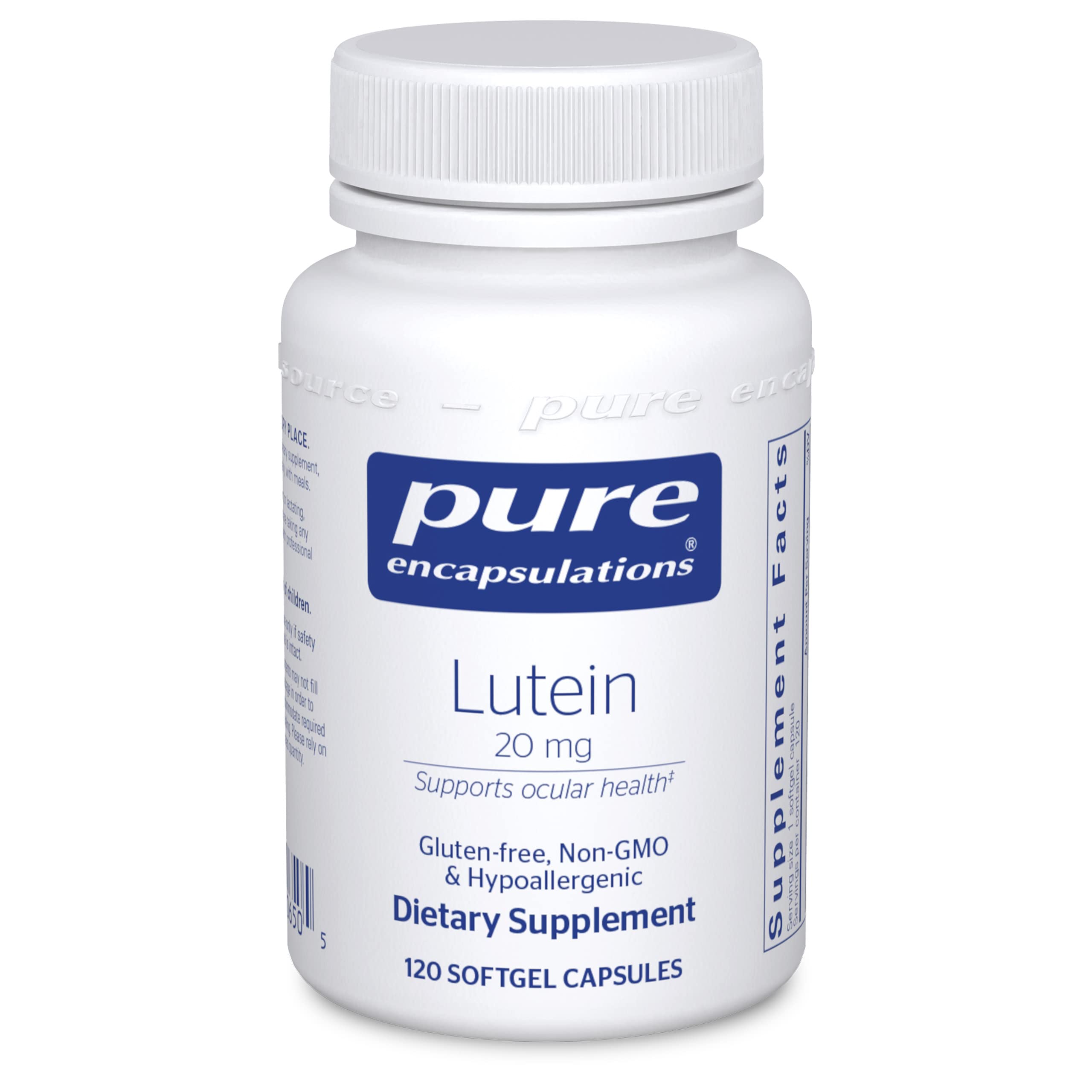 Pure Encapsulations - Lutein 20 mg - Hypoallergenic Antioxidant Support for Healthy Visual Function 
