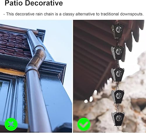 Miniatura 6 de WDJBPSH Cadena de lluvia de aluminio para desviar el agua del techo del patio, negro de repuesto para jardín, patio, aleros, decoración de techo,