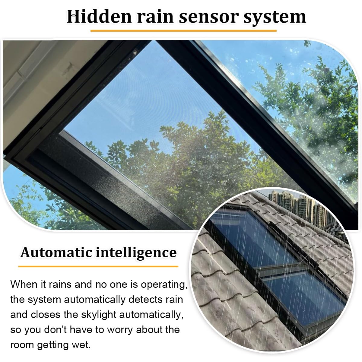 Tragaluz a control remoto con sensor de lluvia, tragaluces de ventilación para ático y solárium, vidrio templado de doble capa, fácil instalación (100 x 90 cm)