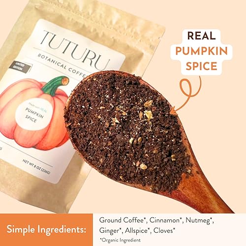 Miniatura 3 de TUTURU - Café molido de especias de calabaza  Especias de calabaza reales  tostado medio, café orgánico  Suave bajo en ácido  Perfecto para gotear,