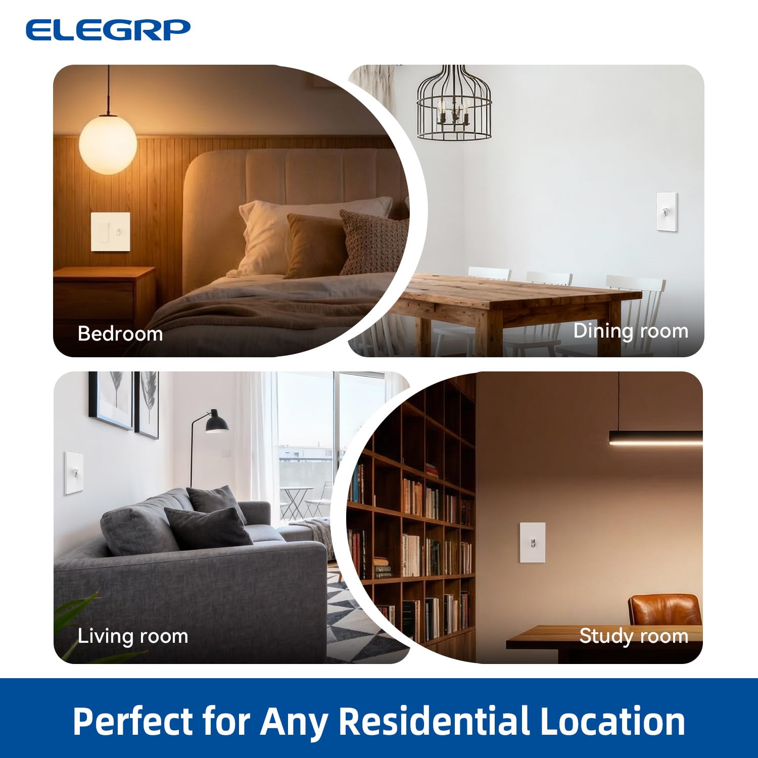 ELEGRP Dimmer digitale per LED dimmerabile, interruttore della luce dimmerabile monopolare o LED a levetta a 3 vie, piastra da parete senza viti inclusa, certificazione UL, confezione da 6, bianco