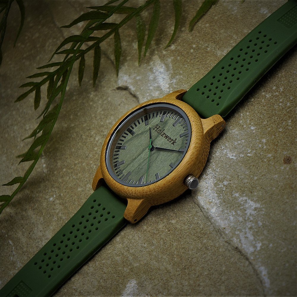 Holzwerk Germany® Designer Unisex Uhr Herren-Uhr Damen-Uhr Öko Natur Vegan Holz-Uhr Armband-Uhr Analog Klassisch Quarz-Uhr Silikon Kautschuk Armband und Holz Gehäuse Schwarz