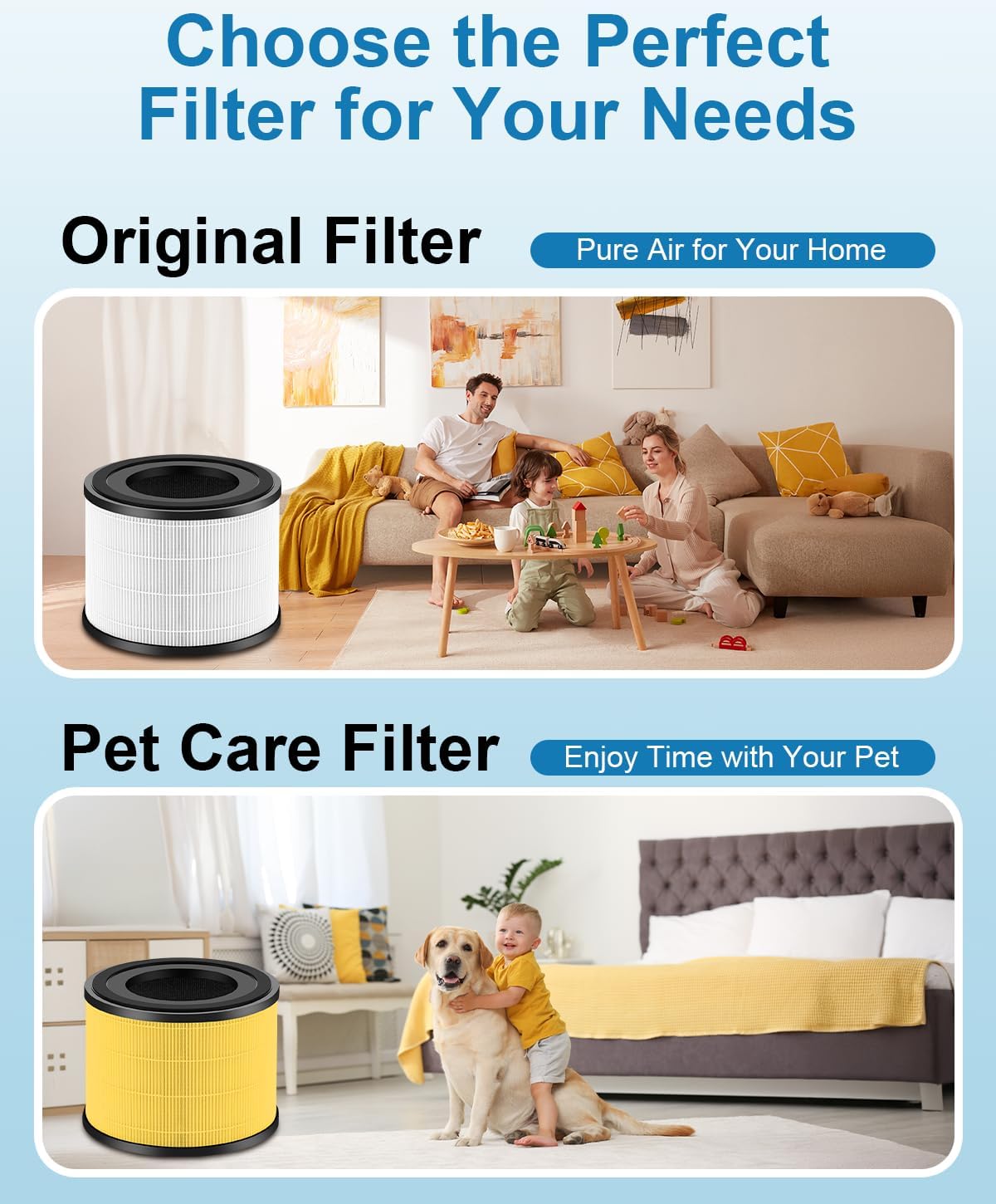 AP-S0610L Pet Care Replacement Filter Compatible with MOOKA AP-S0610L Air Purifier, 3-IN-1 Replacement Filter, Pre-filter & Activated Carbon filter for Pet Odors, 2 Pack