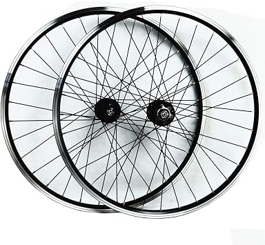 QR 26 Inch Front & Rear Wheel Disc Brake V Brake Wheelset /8/9/10/11 Speed Cassette Freewheel Hybrid Aluminum 36H Color Black Hub Black Hub