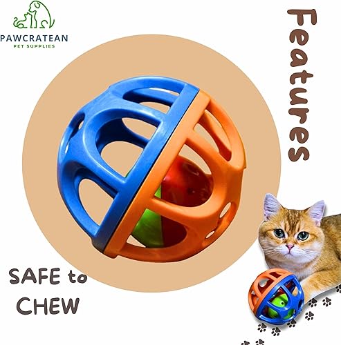 Miniatura 3 de Juguete grande de bola para gatos con campana, duradero, para auto-entretenimiento, colorido ejercicio en interiores (azul y rojo)
