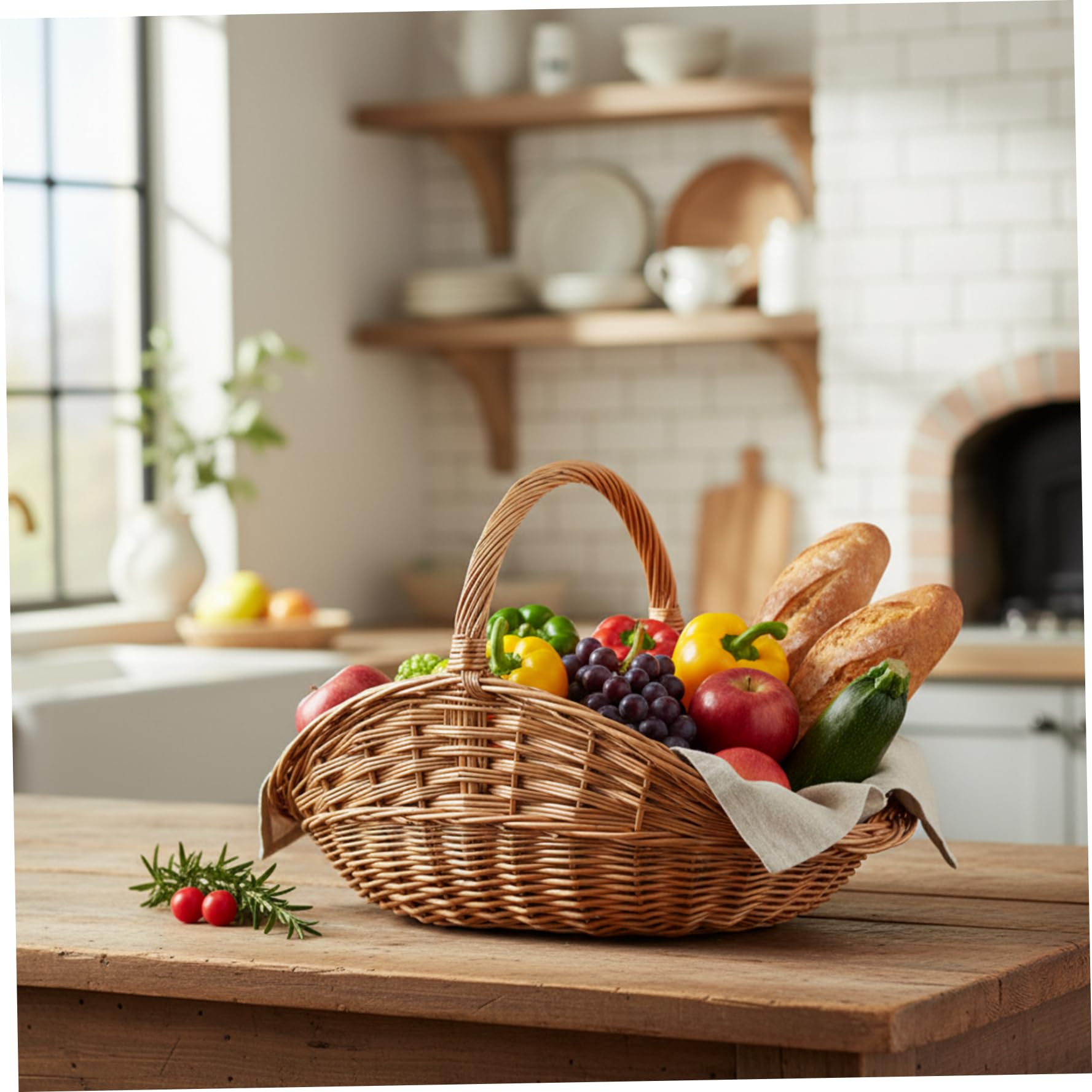 Cesta de Mimbre para Picnic, Cesta de Mimbre Multiusos para jardín, Almacenamiento de para Picnic