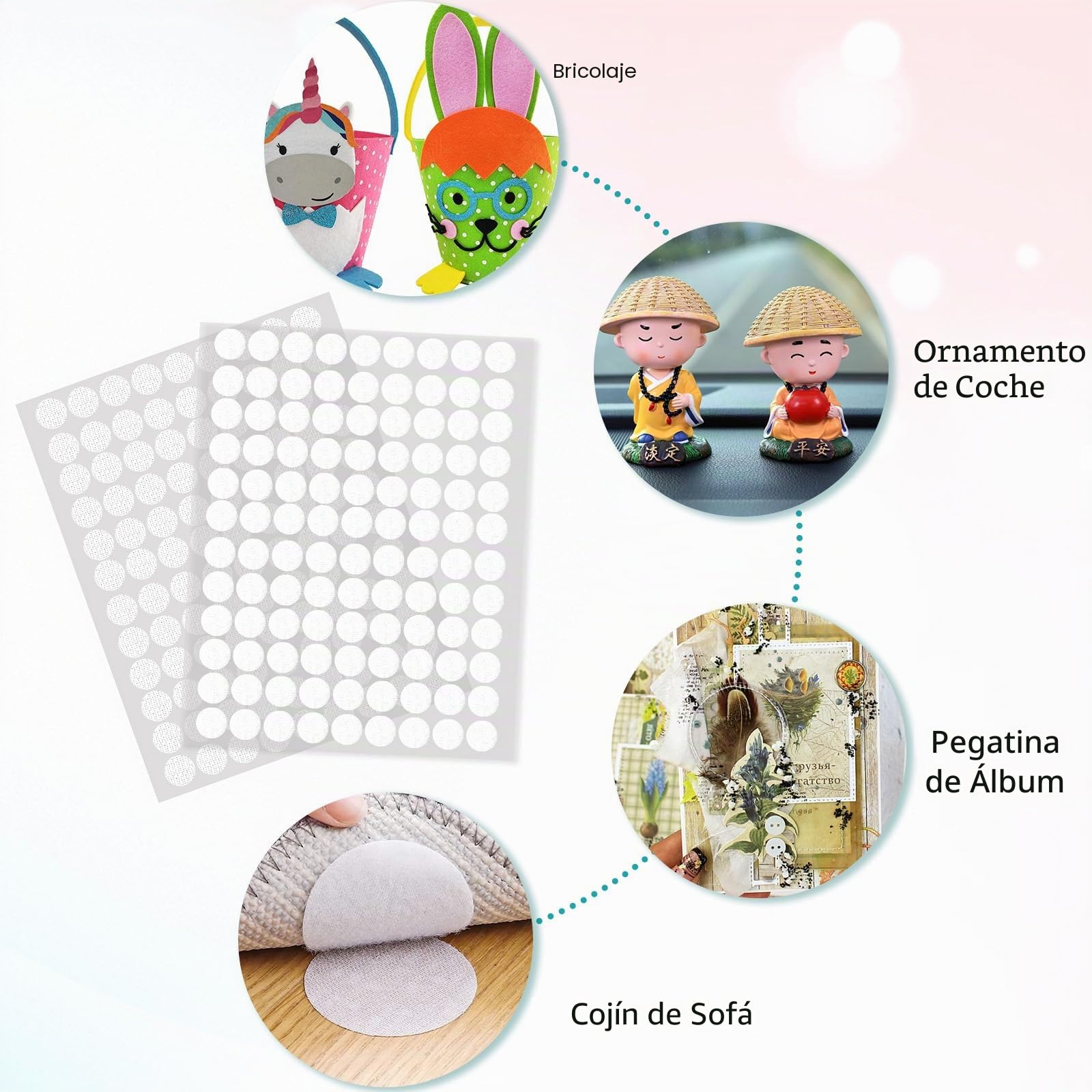 Vinabo 1080 Piezas de Pegatinas Redondas para Rayar, 540 Pares de Ganchos y Bucles Autoadhesivos con Puntos para Rayar de 10 mm, Puntos para Rayar Autoadhesivos para Bricolaje, Manualidades, etc