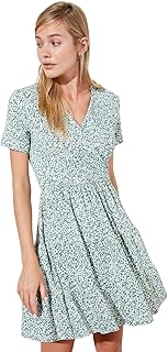 Trendyol Women Patterned Double Breasted Collar Mini, Flexible Knitted Dress TWOSS21EL0241 Dress