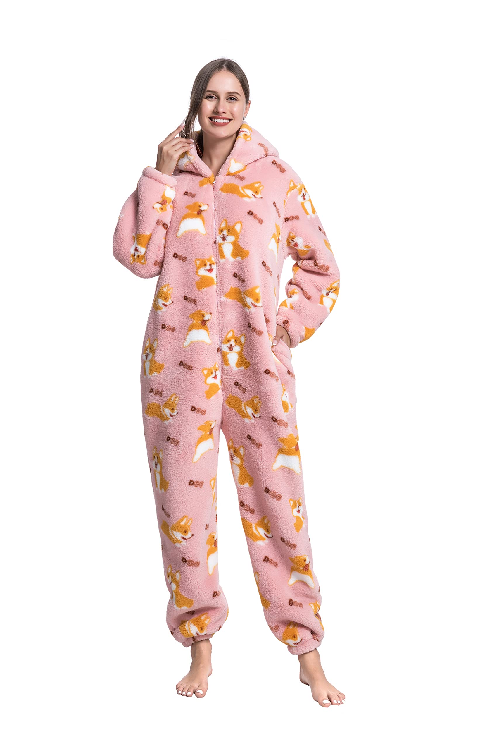 Adulto Disfraz De Fucsia Y Blanco Para Adultos Pijama Unicornio - Main Image