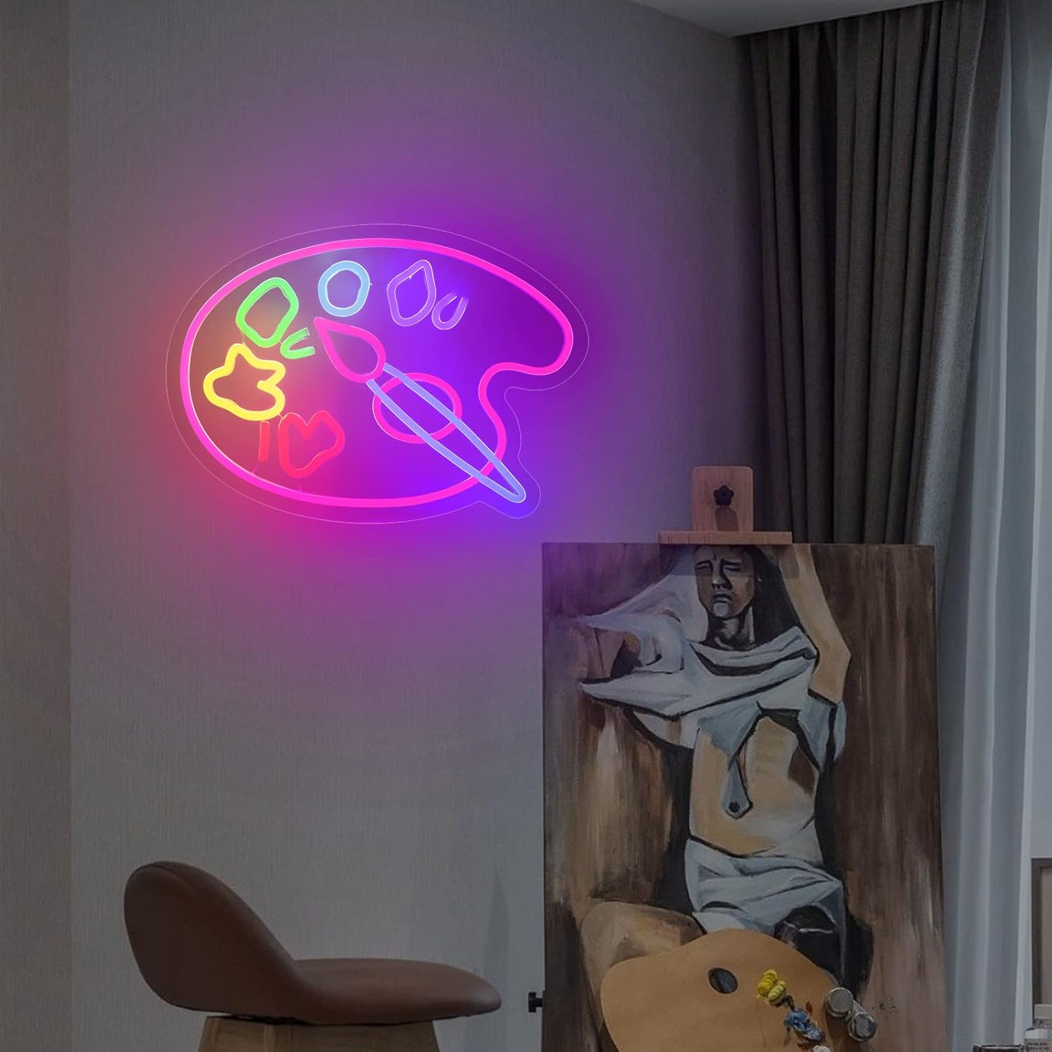 Paint Palette Neon Sign For Wall Decor Studio Room Led Lights, Pink Draw Decor Neon Signs Aesthetic Operated Light For Door Decorations, Drawing Room Accessories Neon Sign - Image 2
