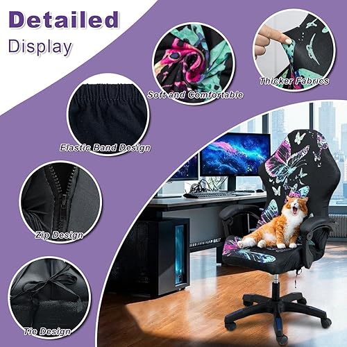 Miniatura 3 de Fundas para sillas de juegos, impresión 3D, de una pieza, ajuste universal, funda de asiento para silla de juegos con reposabrazos (color estilo 5)