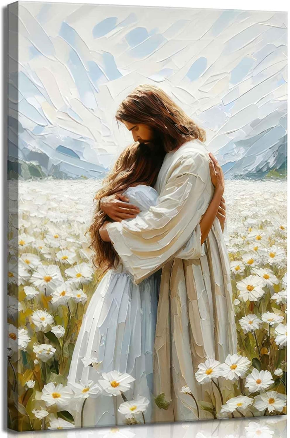 LZJAGXX Jesus Hugging Girl Canvas Wall Art Jesus and Woman Wall Decor Pictures Modern Christian Healing Embrace Prints Posters(70x100cm/Frameless)