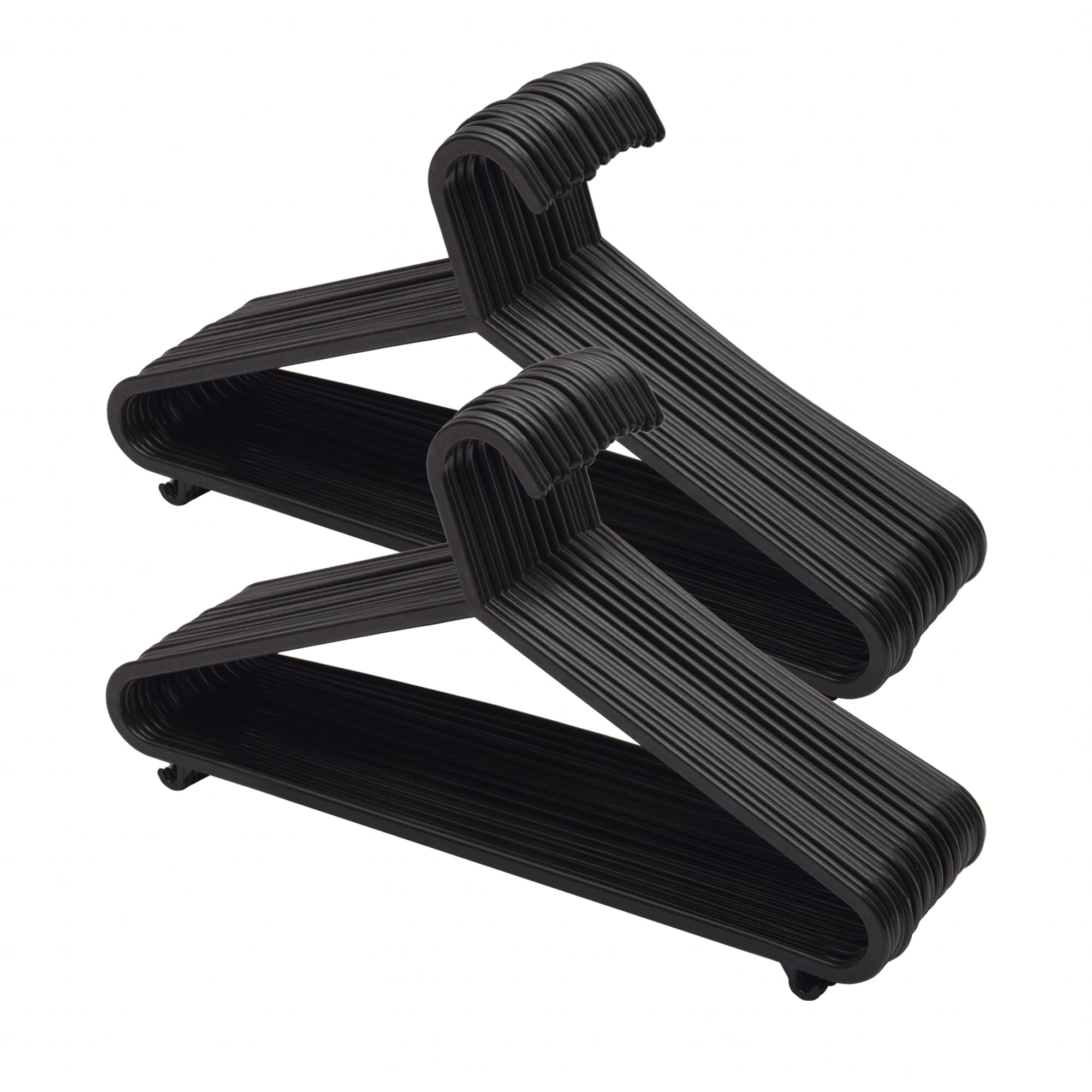 KAPCO Adult Coat Hangers (50 Pack, Black) Strong Plastic Hangers for Clothes, Space Saver Storage Organiser for Wardrobe, Children Closet and Clothing Rail, Non-Slip, Hooks, Suits, Trouser Bar & Lips