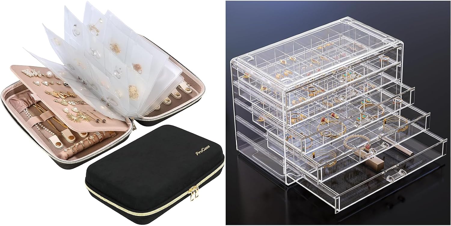 ProCase Travel Jewelry Organizer Case Bundle with Acrylic Jewelry Box