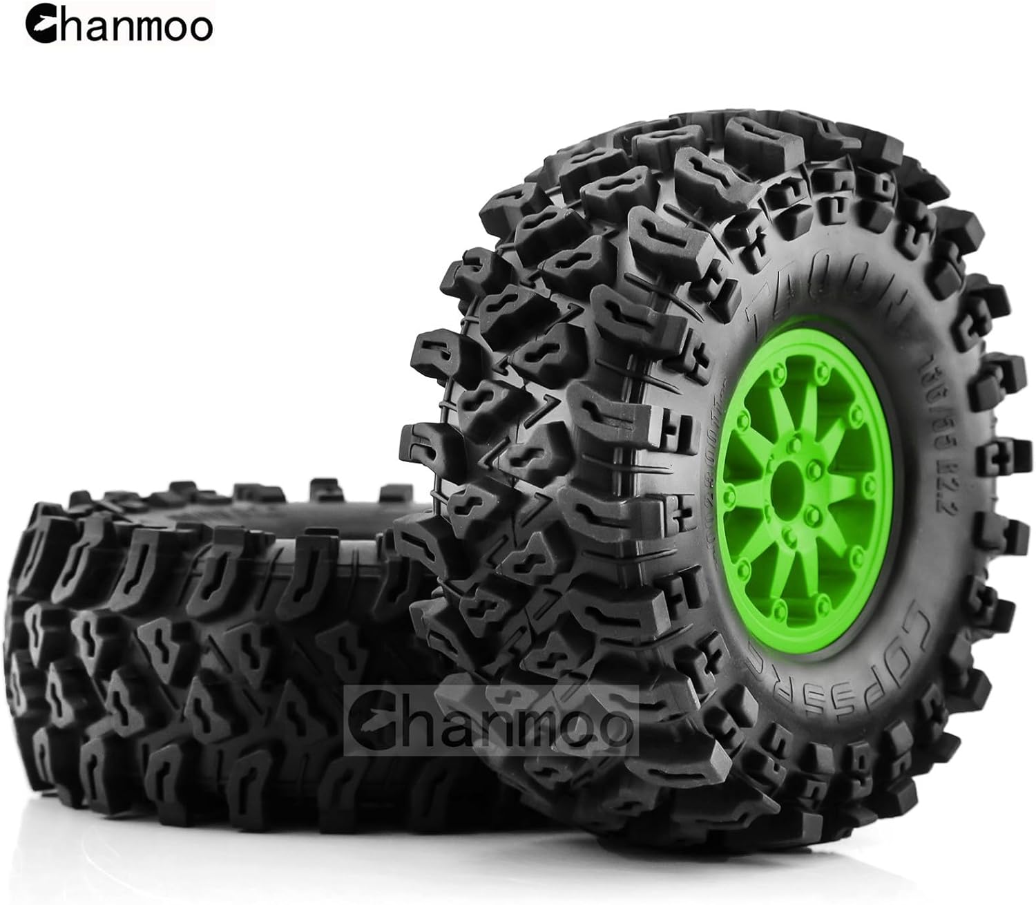 2.2 RC Crawler Tires and Wheels Beadlock Rims 1/10 RC Rubber Slingers Grappler Mud Tyres OD 136mm for 1:10 Rock Crawler Car Axial SCX10 90047 D90 TF2 Tamiya CC01 Traxxas TRX4 RGT 4PCS (Green)