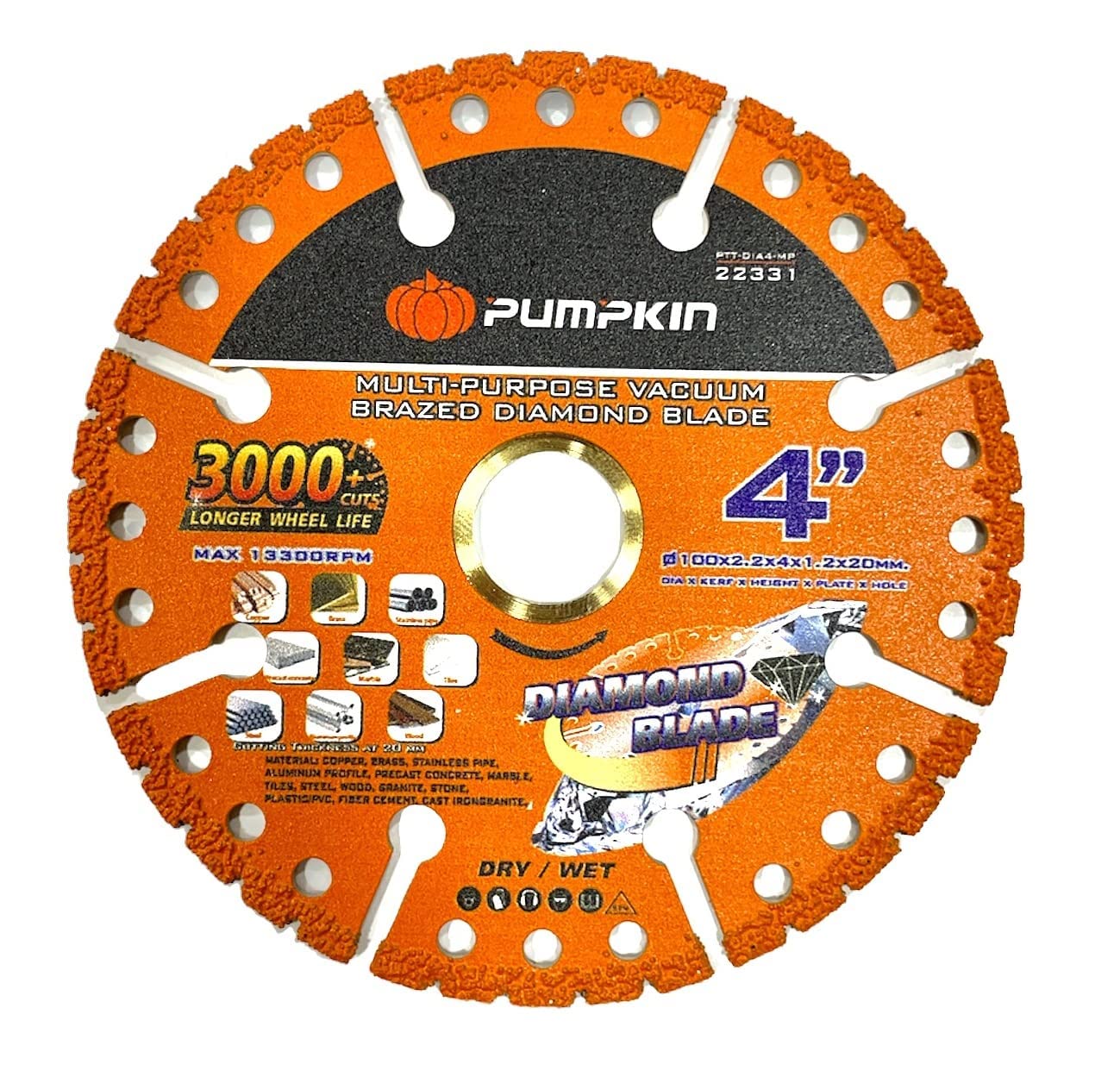 Tuqo Pumpkin Multi Purpose Diamond Blade - Cut Ceramic Tiles, Marble, Granite, Metal, Wood, PVC - (22331) - 4"/100x2.2x20mm (B0CLB1SJTW) Amazon Price History, Amazon Price Tracker