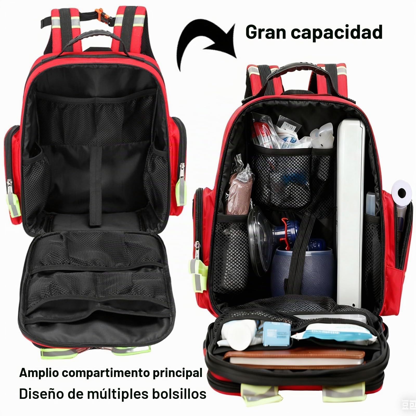 Mochila Profesional de Primeros Auxilios vacía,Bolsa Enfermera Domiciliaria, Mochila médica de Primeros Auxilios de Gran Capacidad con Reflectante para Camping, Senderismo(Navy blue)