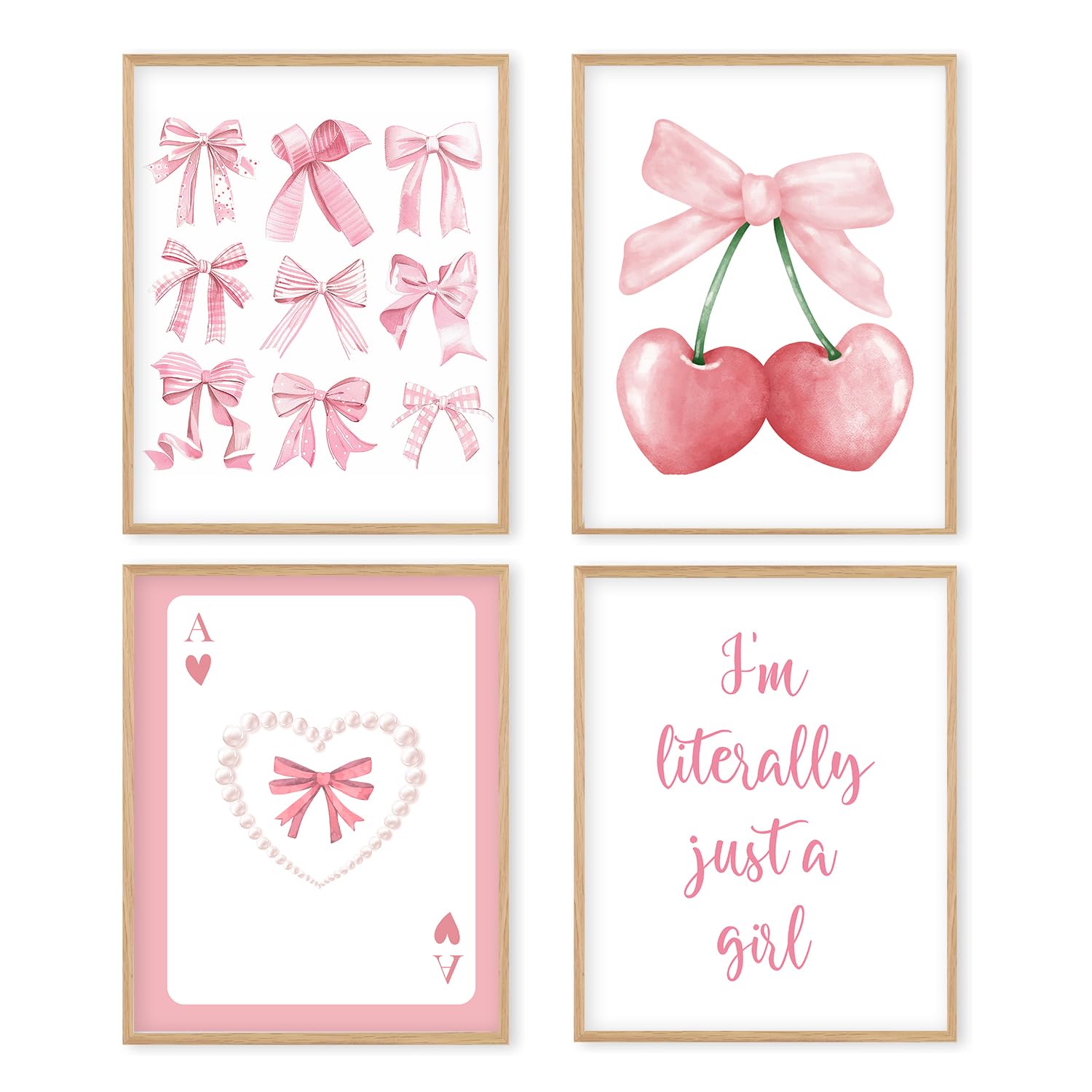 Boat Wades Pink Coquette Bow Trendy Preppy Unframed Wall Art Prints,Pink Bow Cherry Posters & Prints,Coquette Room Decor,Preppy Girls Room Dorm