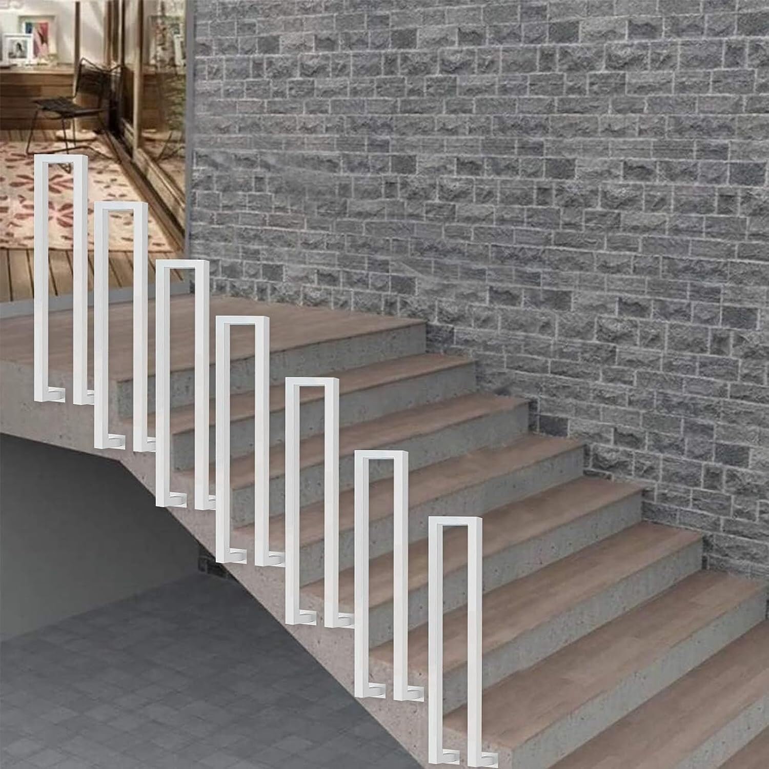 Poteaux de garde-corps de 100 cm : rampe d'escalier en U blanche