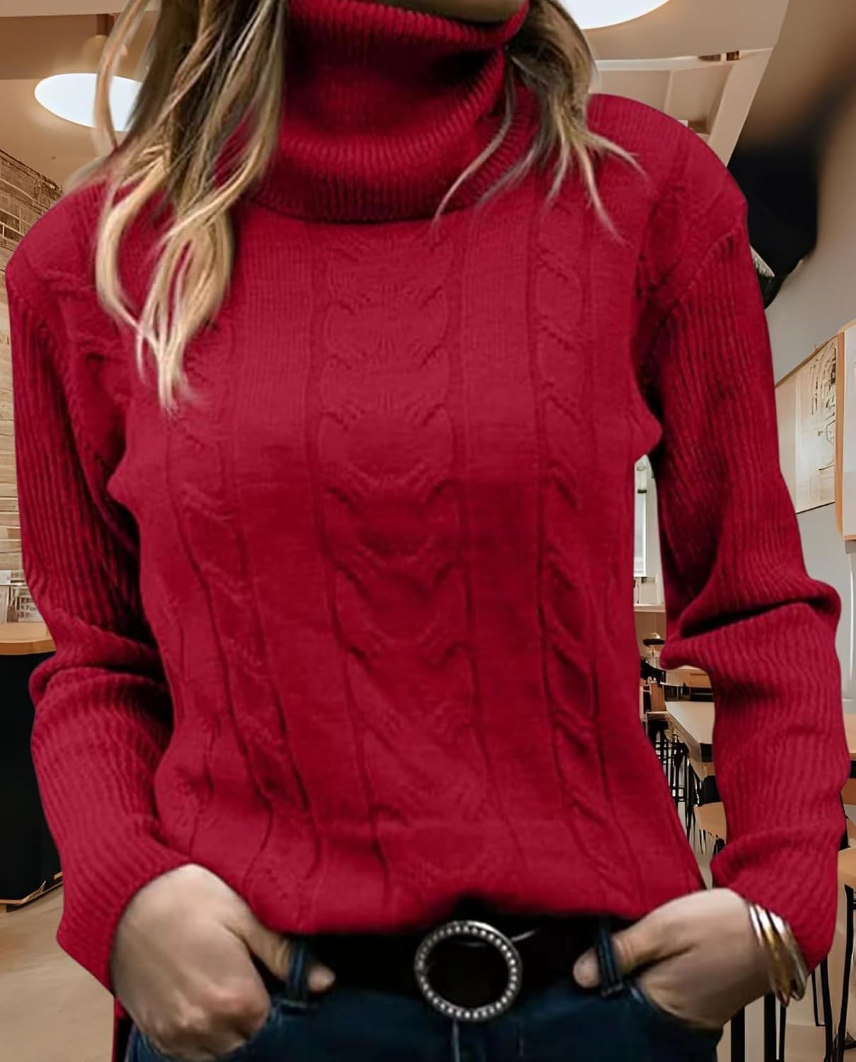 Women's Retro High Neck Pullover Sweater Long Sleeve Casual Warm Top for Vacation and Daily Wear - Image 6