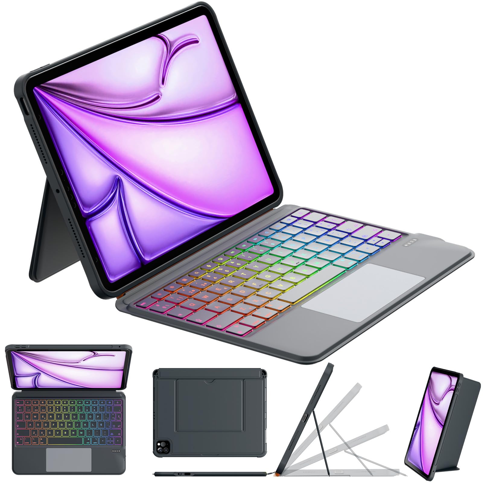 Funda con Teclado para iPad 11 Pulgadas con Trackpad, Teclado Magnético Desmontable, Teclas Retroiluminadas, Diseño Delgado para iPad Air 11" (M4/M3/M2), iPad 10ª/11ª Gen, Air 5/4, Pro 11"