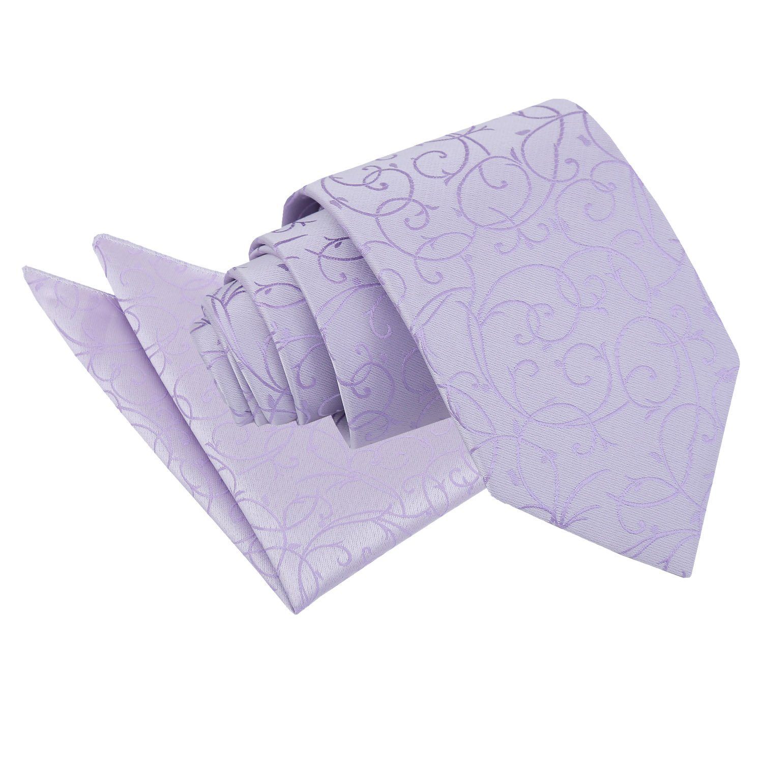 Dqt Men's Lilac Swirl Floral Jacquard Tie & Pocket Square Set (2Pc) - Wedding, Business & Formal