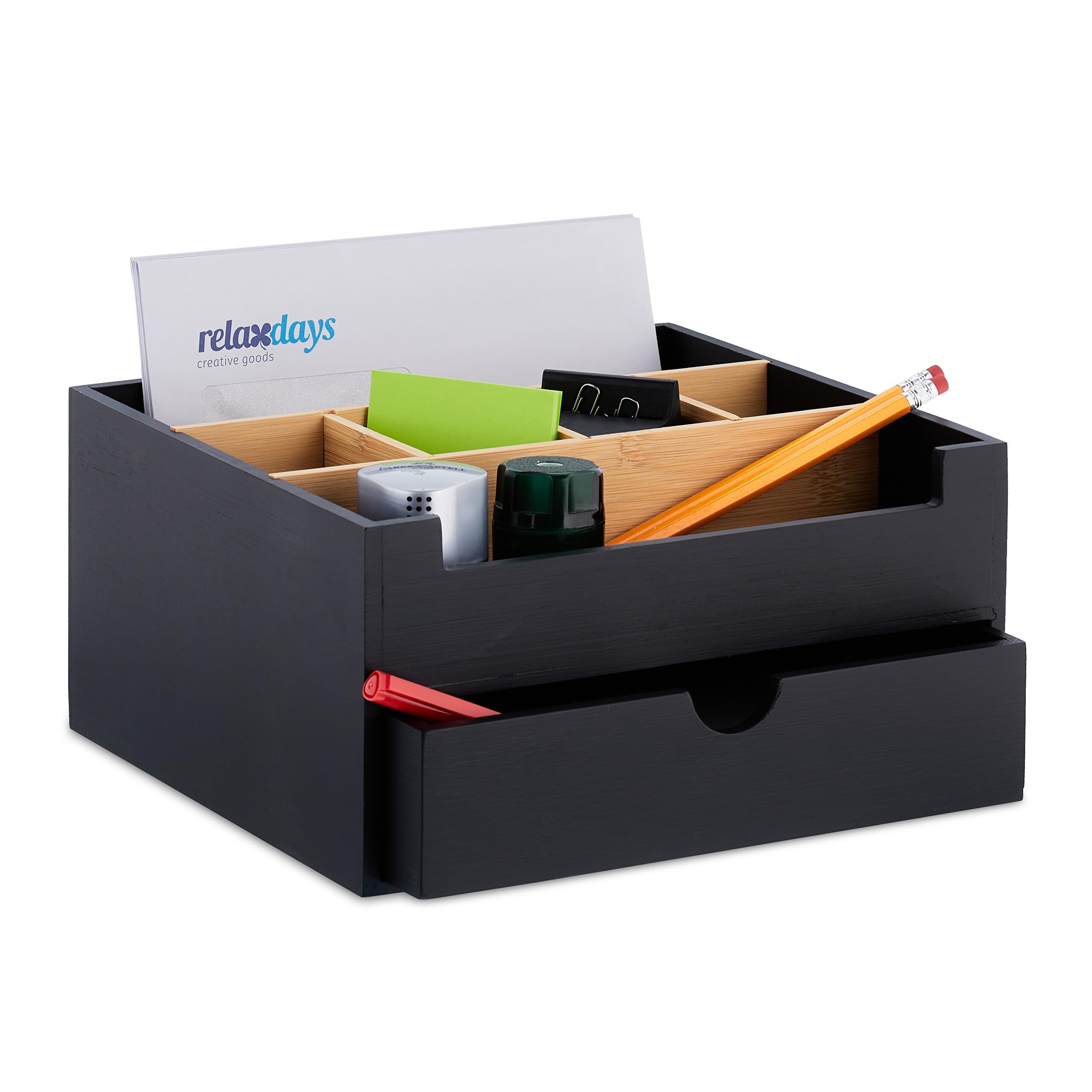 Organizador De Escritorio De Bambú, 3 Cajones Con Estante | Cuotas Sin