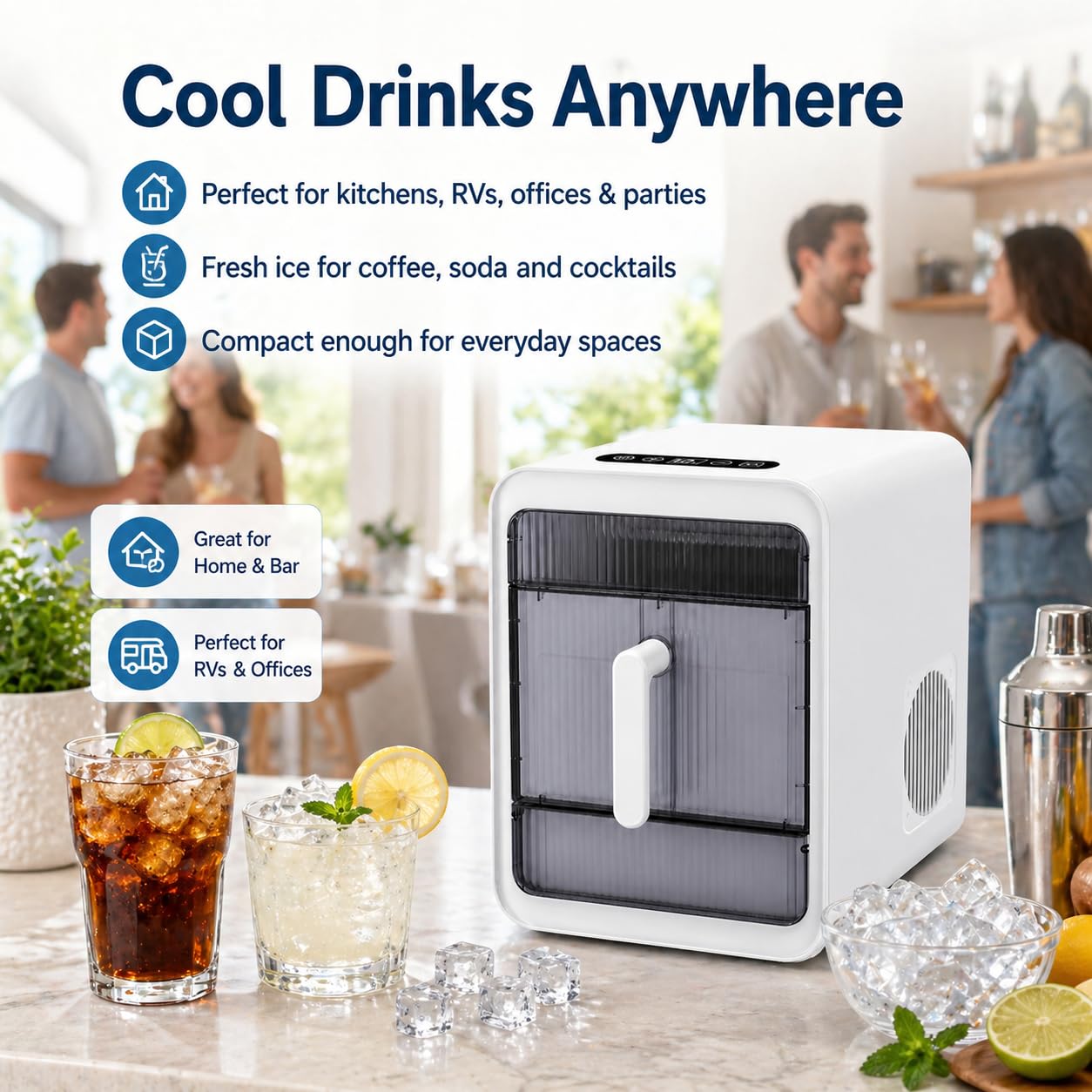 Macchina per cubetti di ghiaccio portatile da banco, macchina per cubetti di ghiaccio portatile da 12 pezzi/10 minuti, funzione autopulente, per cucina domestica, ufficio, bar, camper, appartamento