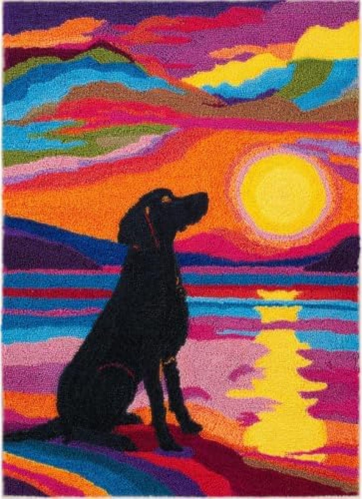 XDEGHUANGSS Latch Hook Rug Kit Flat-Coated Retriever Swimming Seaside Cushion Cover DIY Craft Set Pre-Printed Mat 38x52cm for Home Decor-2