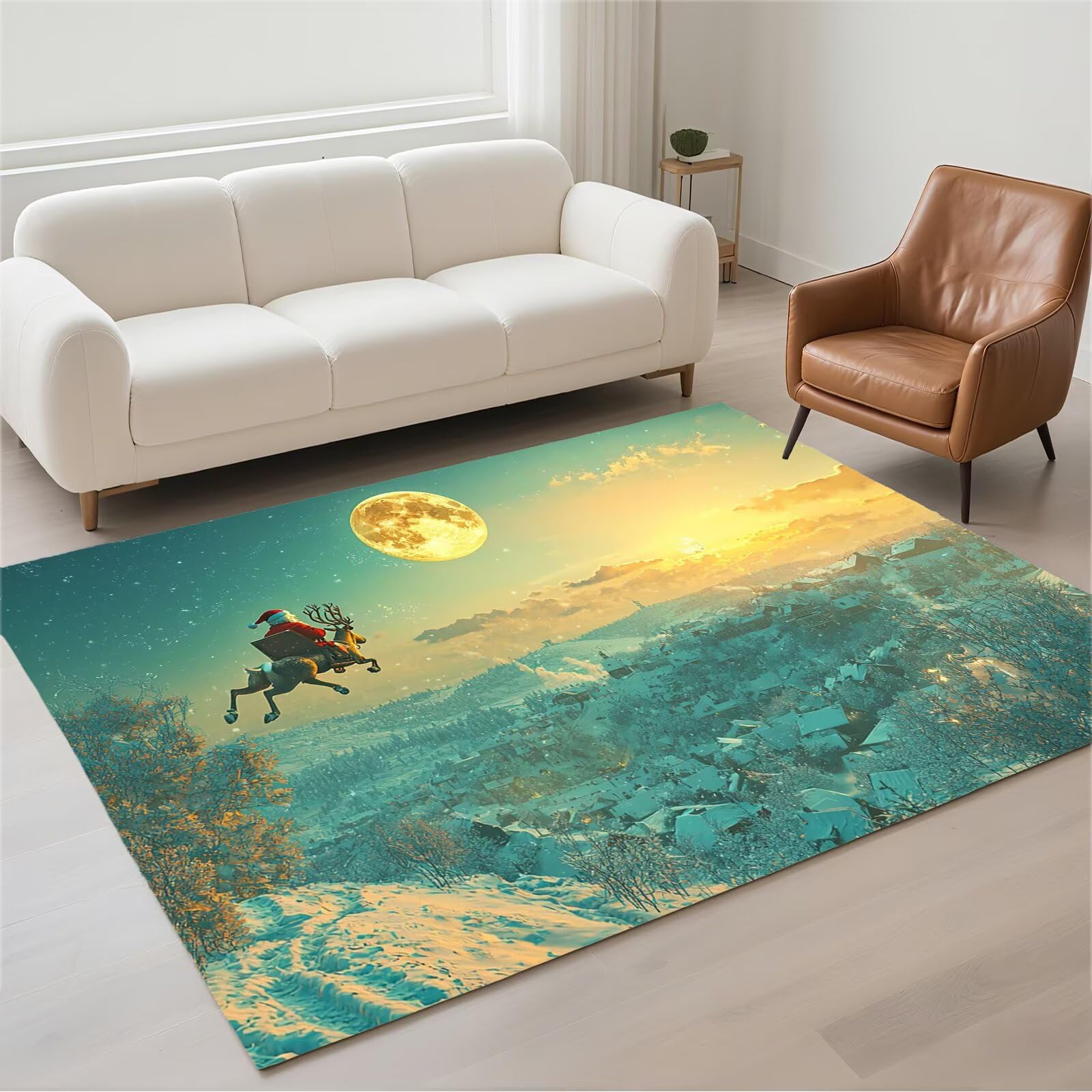 Tapis salon 50x80cm Noël avec motif moderne lavable et antidérapant