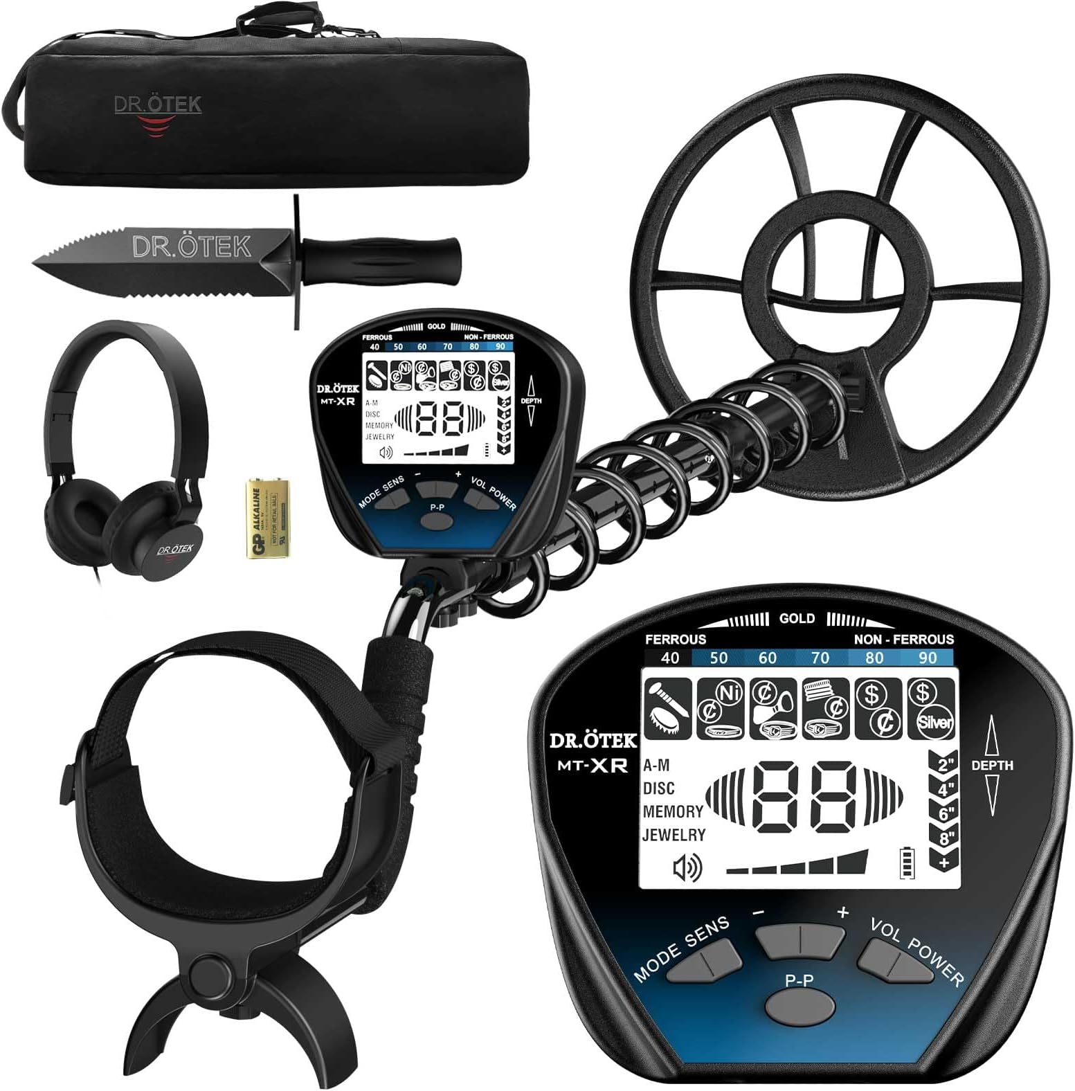 DR.ÖTEK Metal Detector for Adults Professional, Pinpoint Metal Detector Waterproof Gold and Silver, Higher Accuracy, Bigger LCD Display, Strong Memory Mode, 10" IP68 Coil, New Advanced DSP Chip, Blue