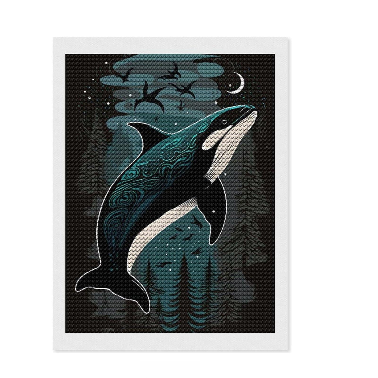 Junmoney Killer Whale Full Drill Diamond Painting Kit 12"x16", Relaxing DIY Hobby, Calming Craft to Unwind, Vintage Style Decor