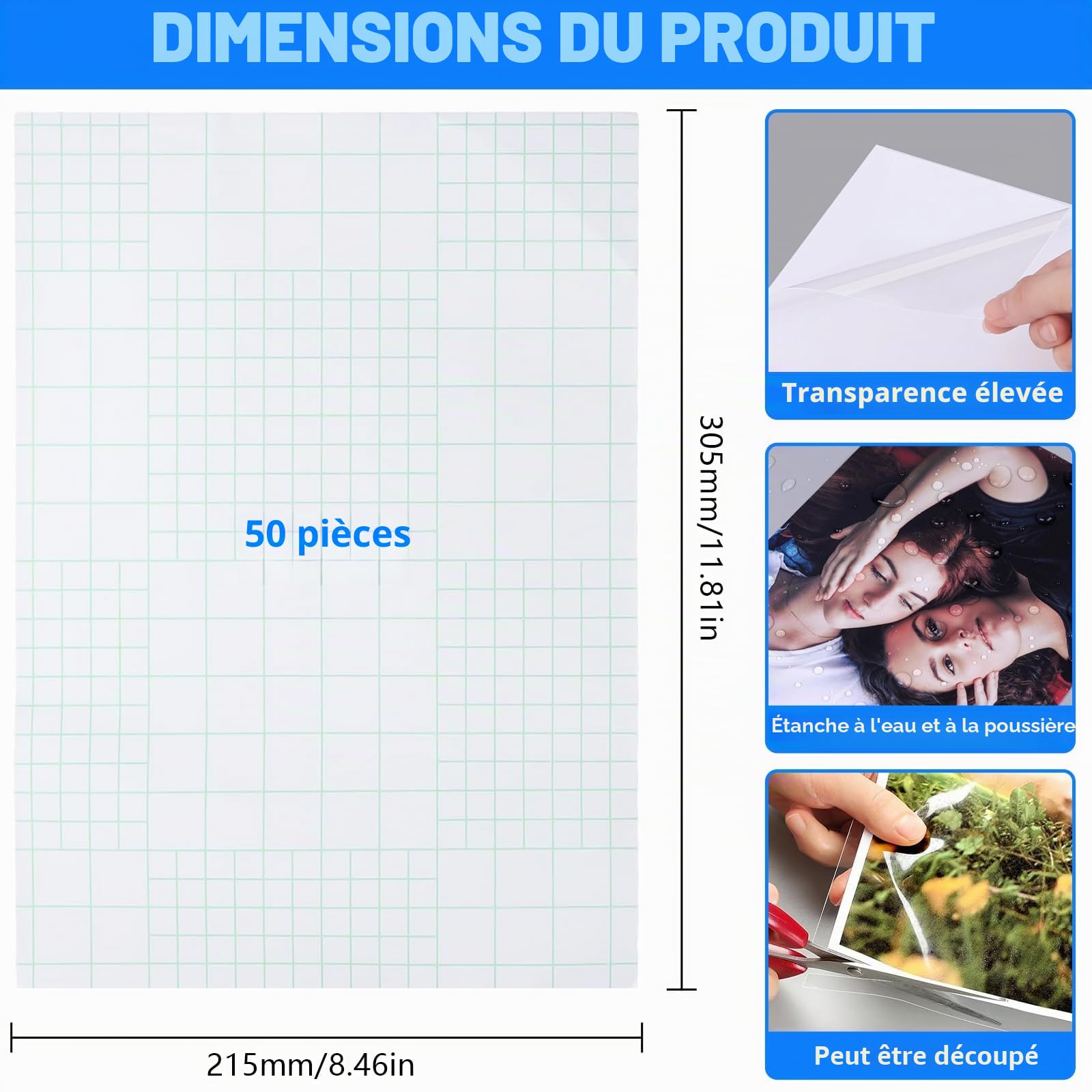 50 Pièces Films de Plastification Autocollants A4 305x215mm pour Images Echographiques, Spécimens Plantes