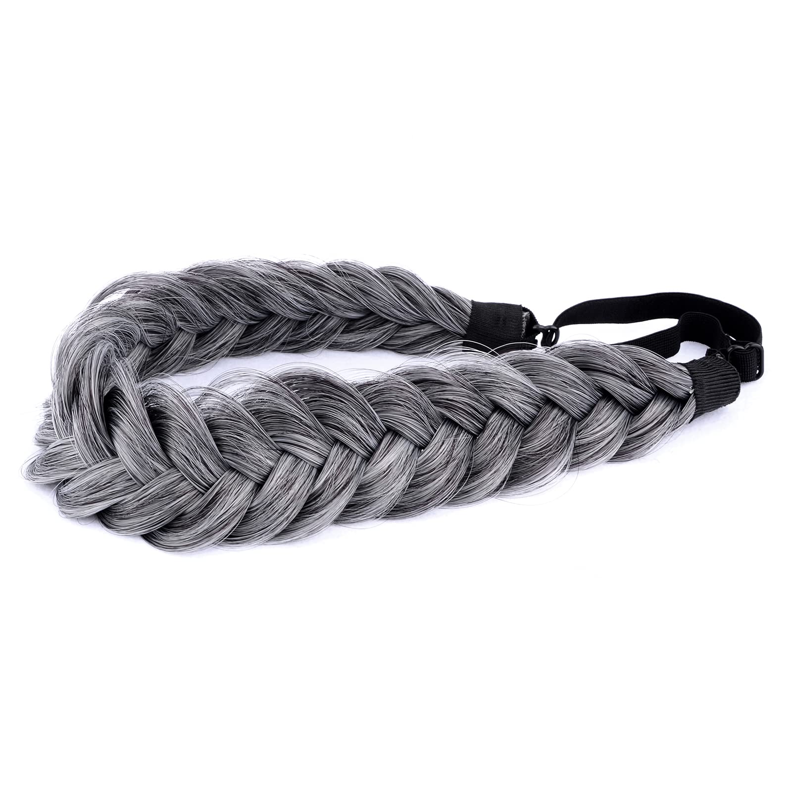 Gledola Messy Synthetic Hair Braided Headband Classic Chunky Wide Plaited Headband for Women Girl Beauty (Dark Gray) - Image 2