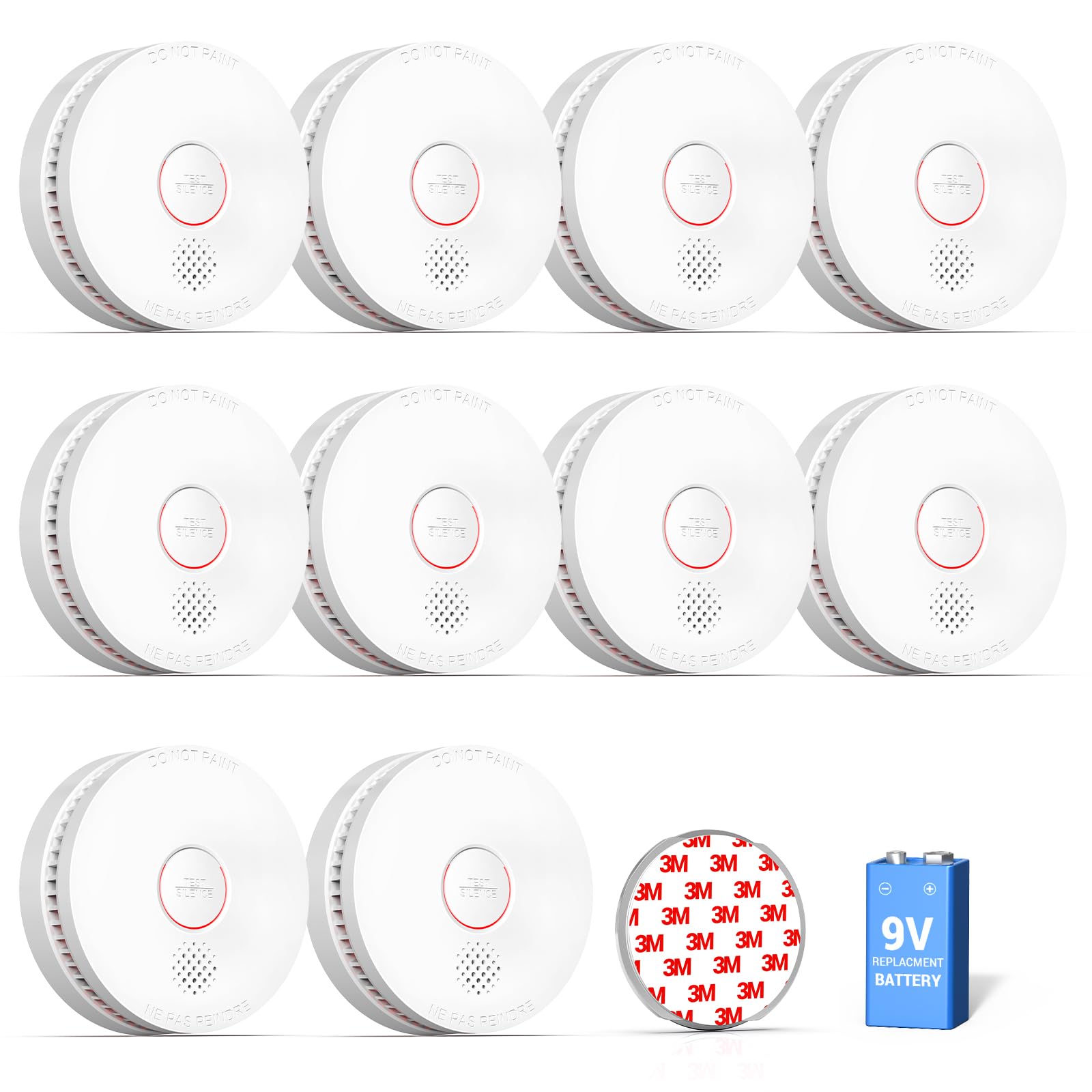 SITERWELL 10 Pack Smoke Detector, 10 Year Product Life Fire Alarm | Battery Smoke Alarms with Photoelectric Sensor & Low Battery Warning Function for House, GS509A