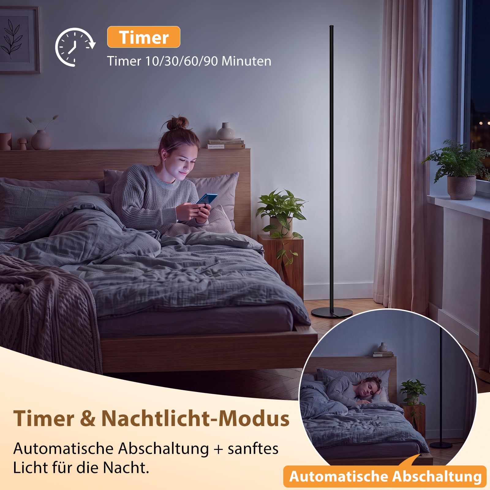 LED Stehlampe Wohnzimmer Dimmbar - 150cm Modern Stehlampe mit Fernbedienung 2700-6500K, Timing-Funktion Indirekte Beleuchtung Wohnzimmer Ecklampe für Schlafzimmer Gaming-Zimmer Deko Wohnzimmer-Schwarz